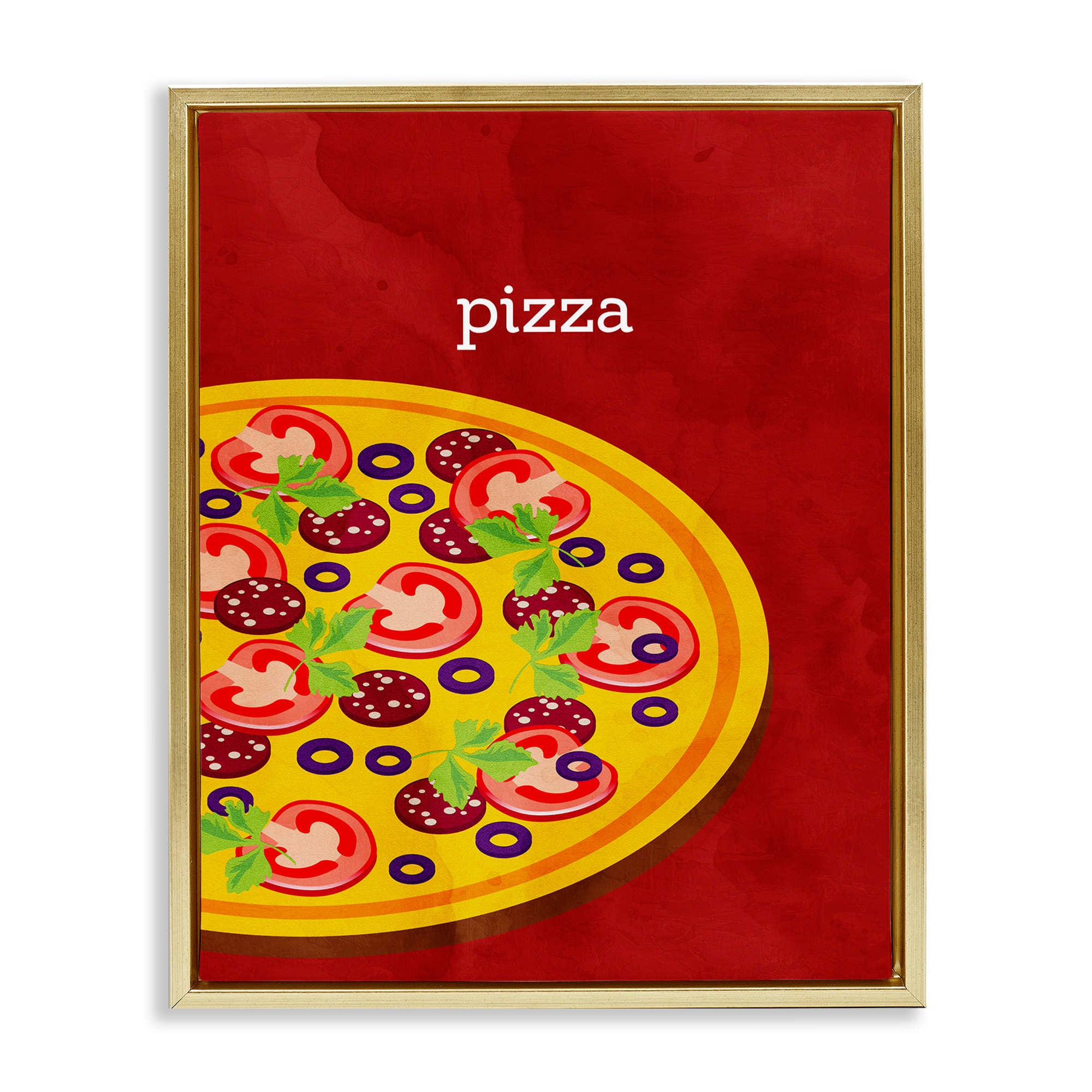 Stupell Industries BS-468-FFG-24X30 Tasty Savory Pizza Gold Framed Floater Canvas Wall Art By Kim Allen 25 x 31