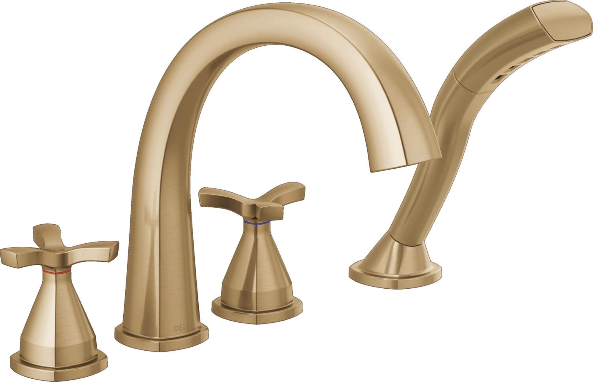 Delta T47776-CZ-PR Lumicoat Champagne Bronze 2-handle Deck-mount Roman Mid-arc Bathtub Faucet with Hand Shower