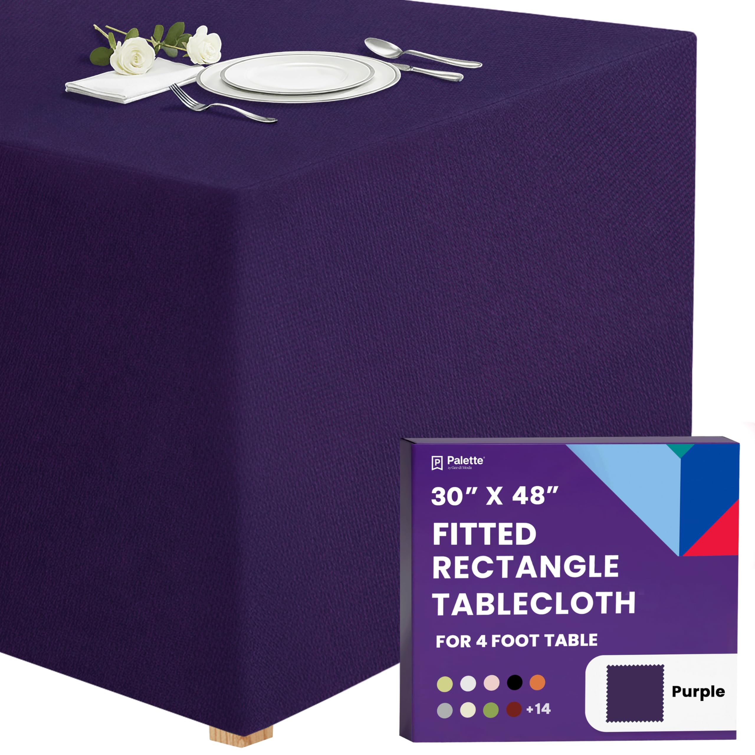 Gee Di Moda  Fitted Tablecloth - 4 Ft Inch Purple Fitted Table Cloth - Heavy Duty Washable Fabric - for Buffet Table Holiday Party Dinner Wedding and Baby Shower