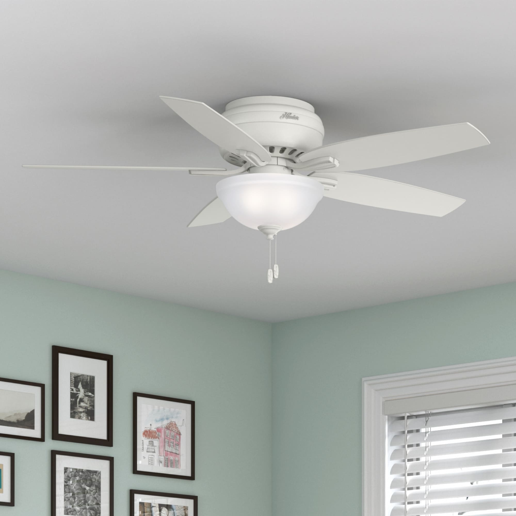 Hunter Lilliana 44-in Fresh White Indoor Flush Mount Ceiling Fan with Light  (5-Blade) in the Ceiling Fans department at
