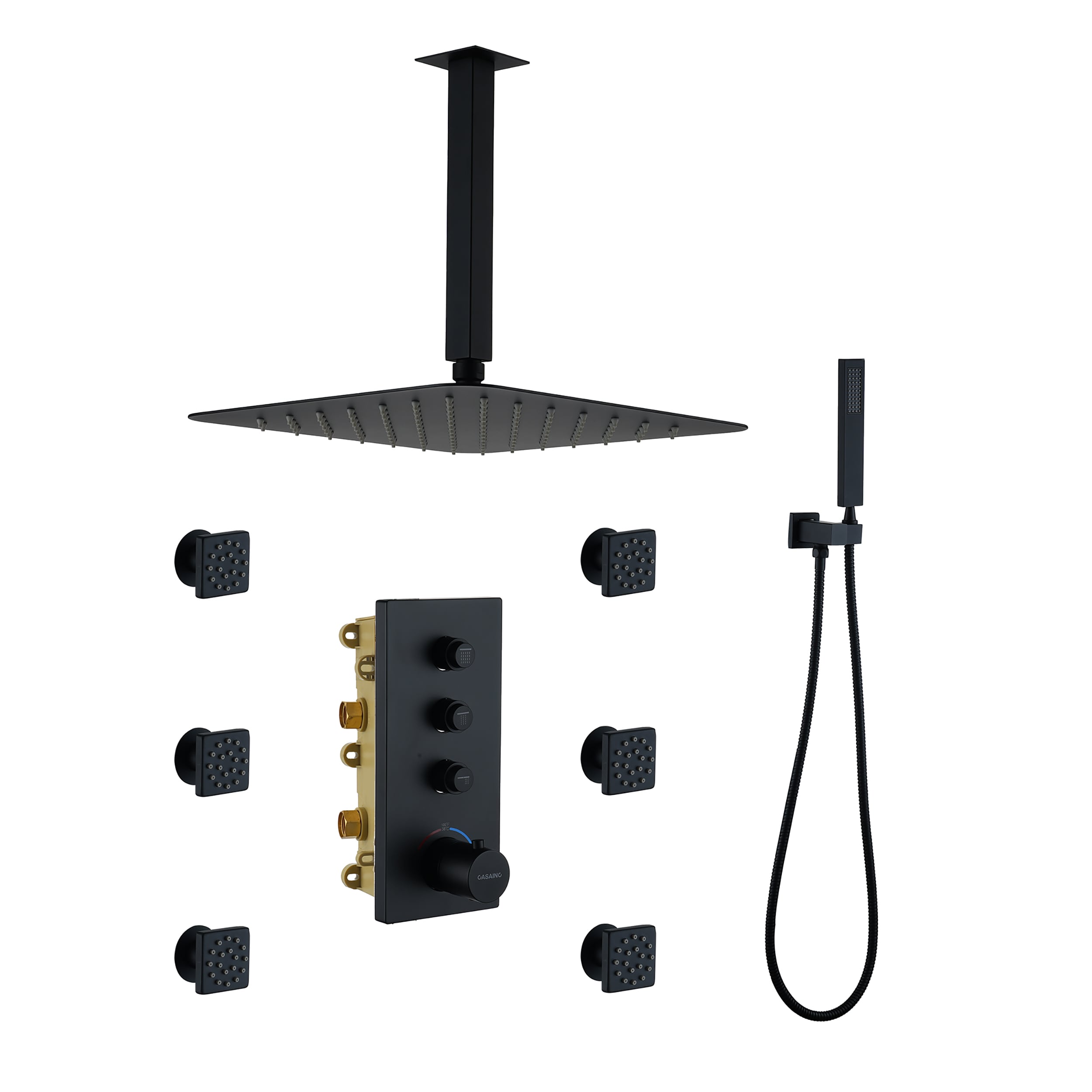 CASAINC CA-102009EB-4 Matte Black 12-in Built-In Shower Faucet System with 3-way Diverter ( Thermostatic Valve Included )