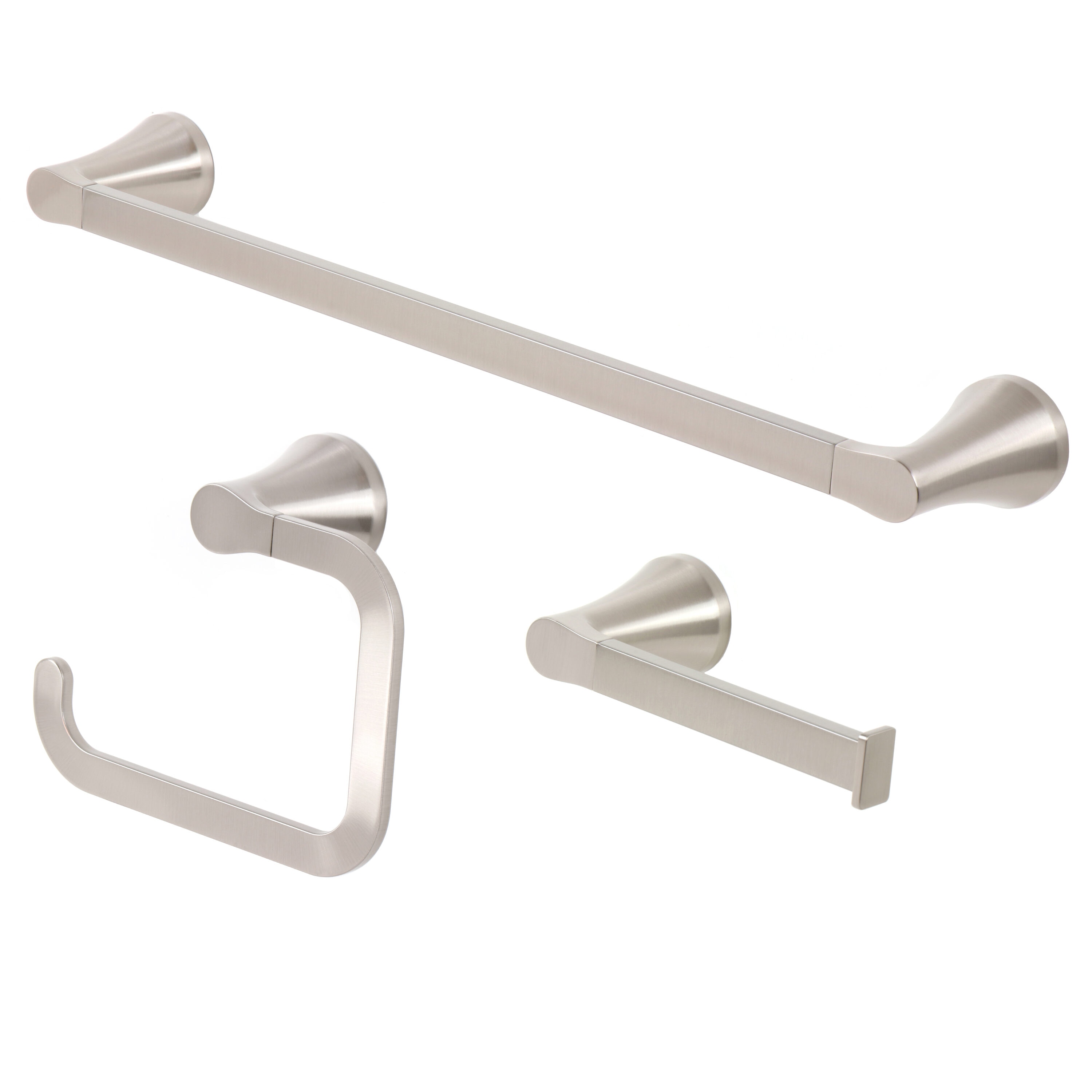 Moen 3-Piece Caldwell Brushed Nickel Decorative Bathroom Hardware Set with  Towel Bar,Toilet Paper Holder and Towel Ring