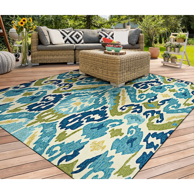 Couristan Ington 5 X 8 Ft Azure Blue Lemon Yellow Indoor Outdoor Ikat Area Rug In The Rugs Department At Lowes Com