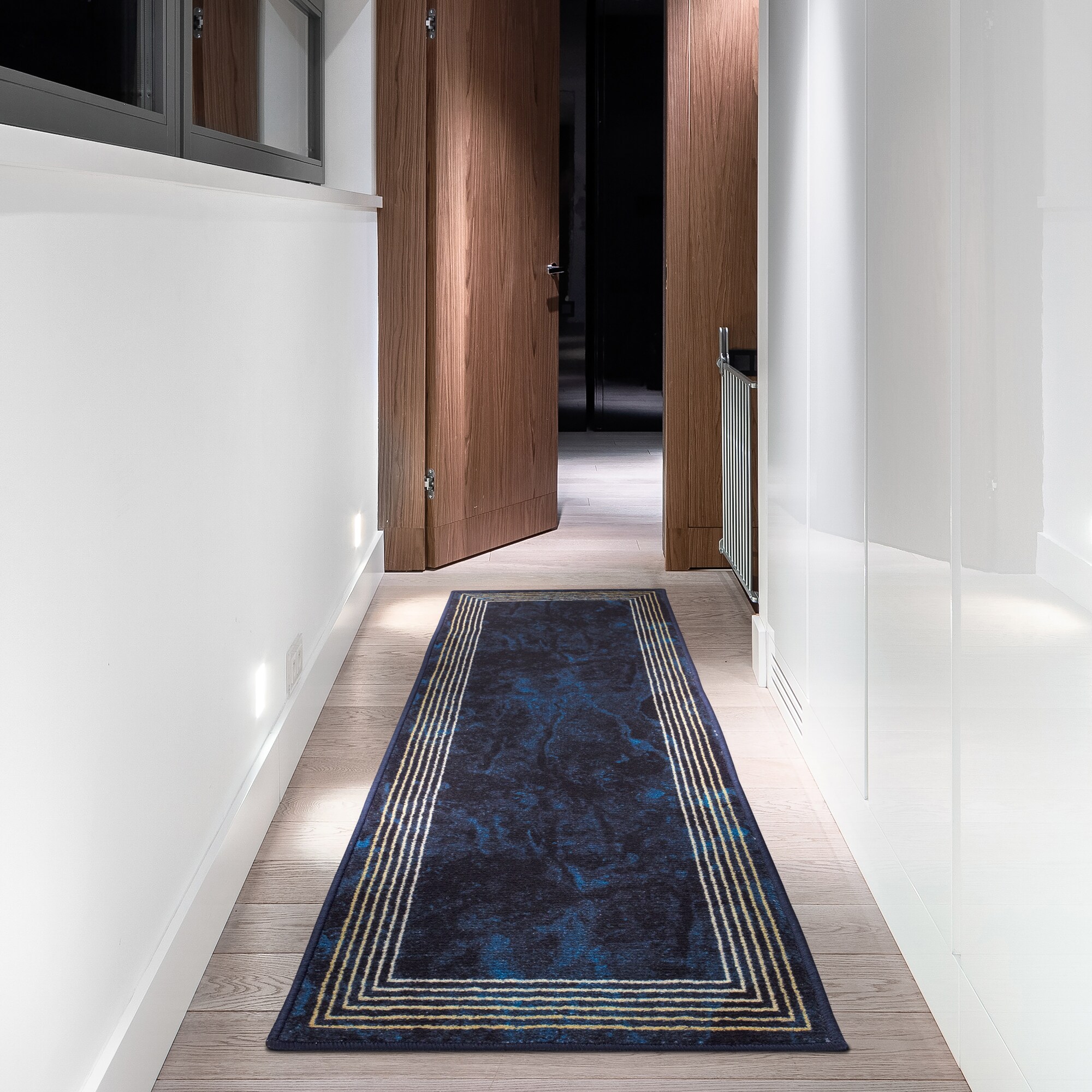 Ottomanson ATS9436-20X59 Athens 2 x 5 (ft) Loomed Polyester Navy Rectangular Indoor Border Mid-Century Modern Runner rug
