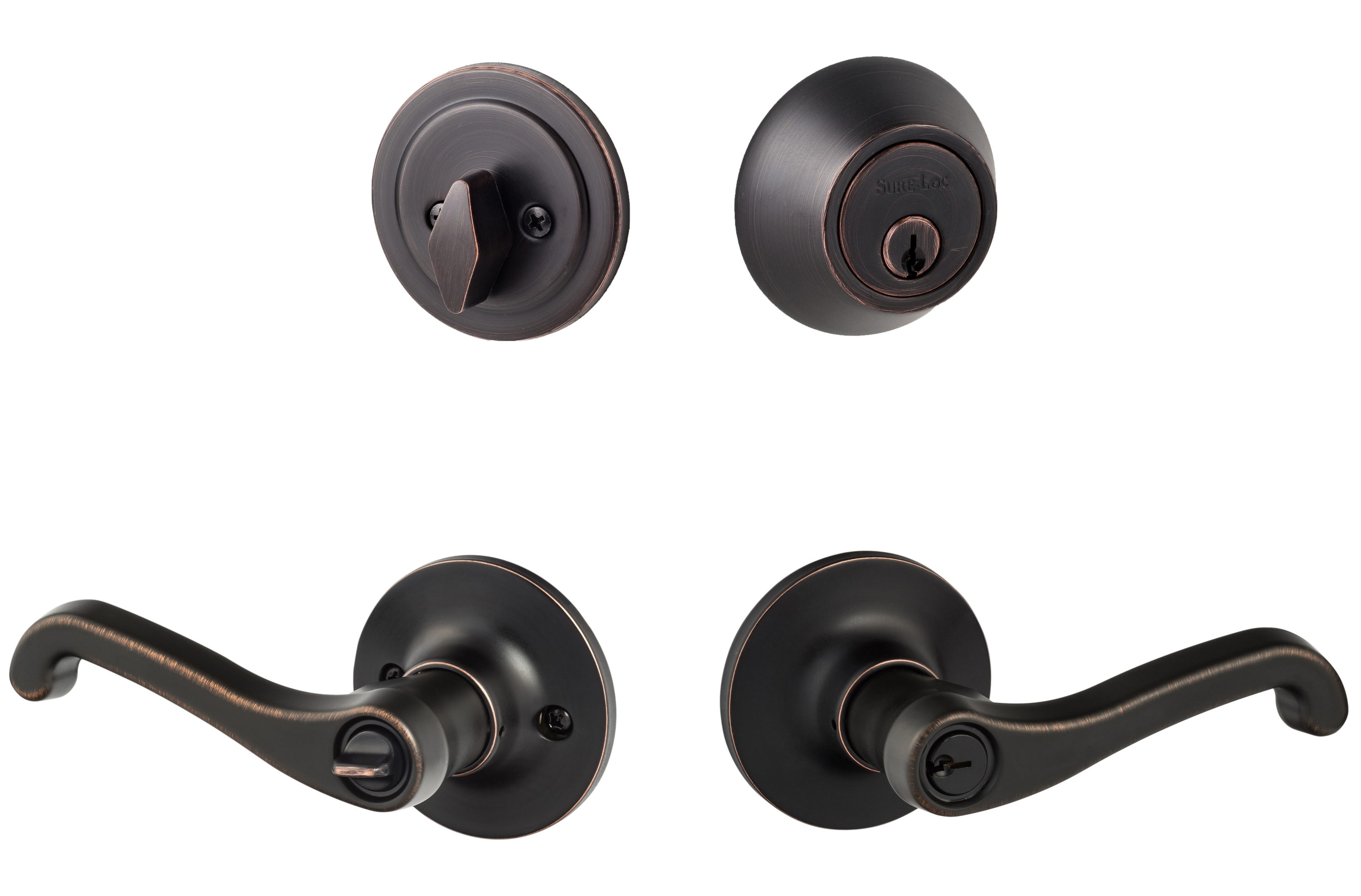 Sure-Loc Hardware SG107/DB201 11P Sure-Loc Door Hardware Sage Vintage Bronze Single-Cylinder Deadbolt Interior/Exterior Combined Door Handle