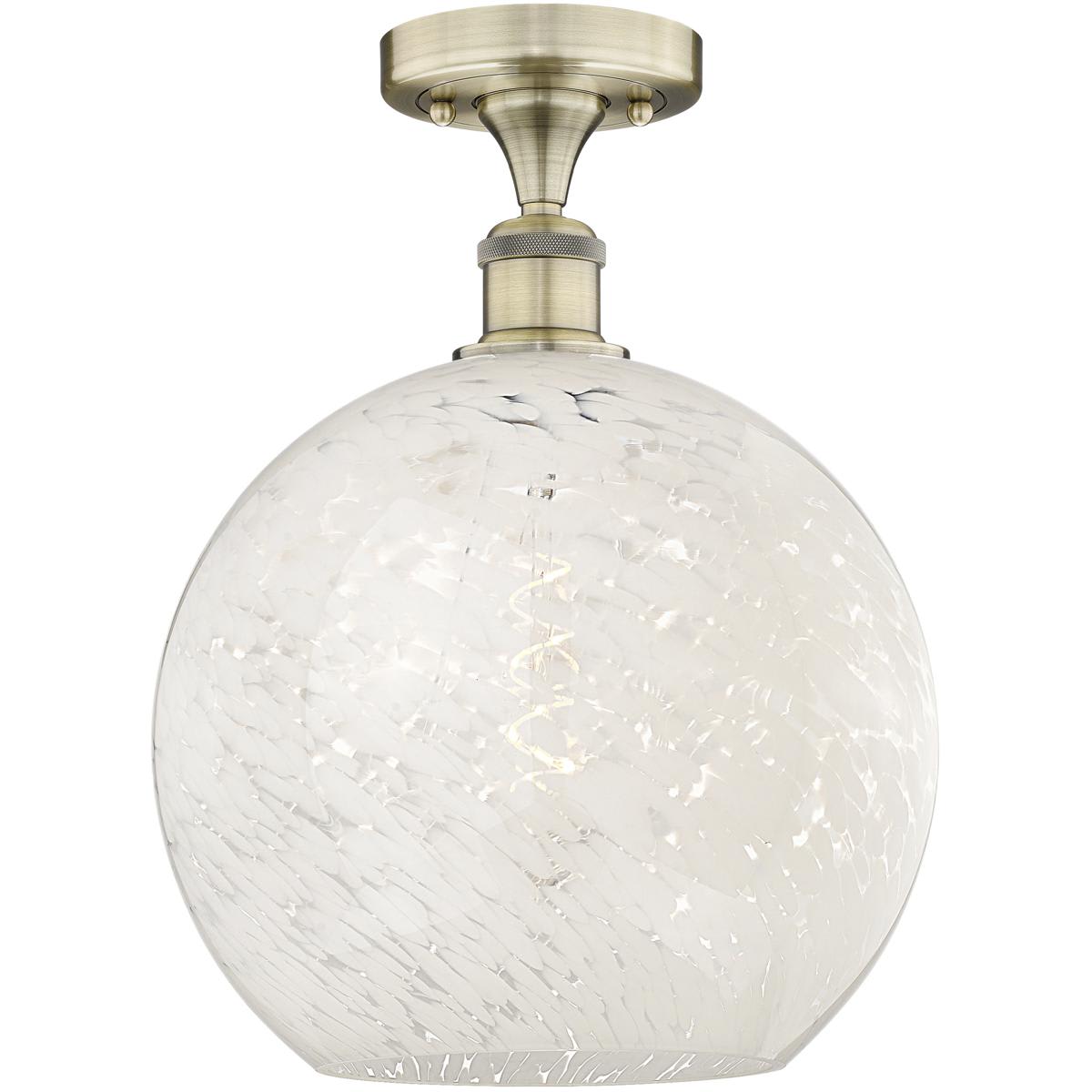 Innovations Lighting  616-1F-AB-G1216-12WM Edison White Mouchette Semi-Flush Mount Antique Brass