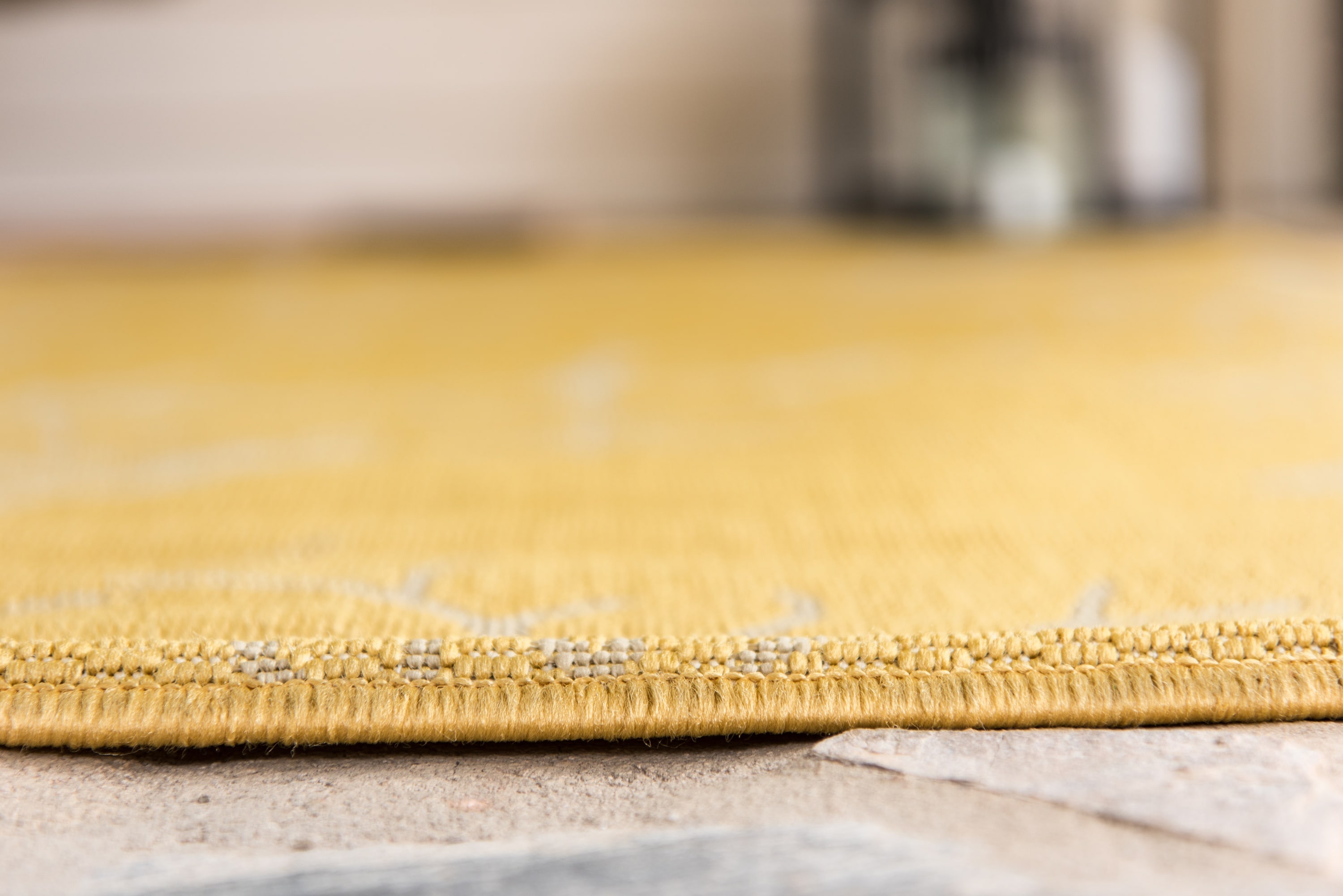 Yellow and White Rectangular Synthetic Outdoor Area Rug