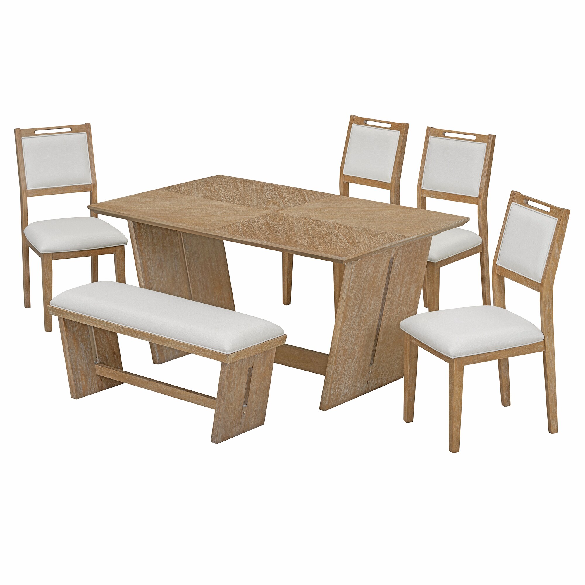 Siavonce XH27AAD Natural Wood Wash Contemporary/Modern Dining Room Set with Rectangular Table ( Seats 6 )