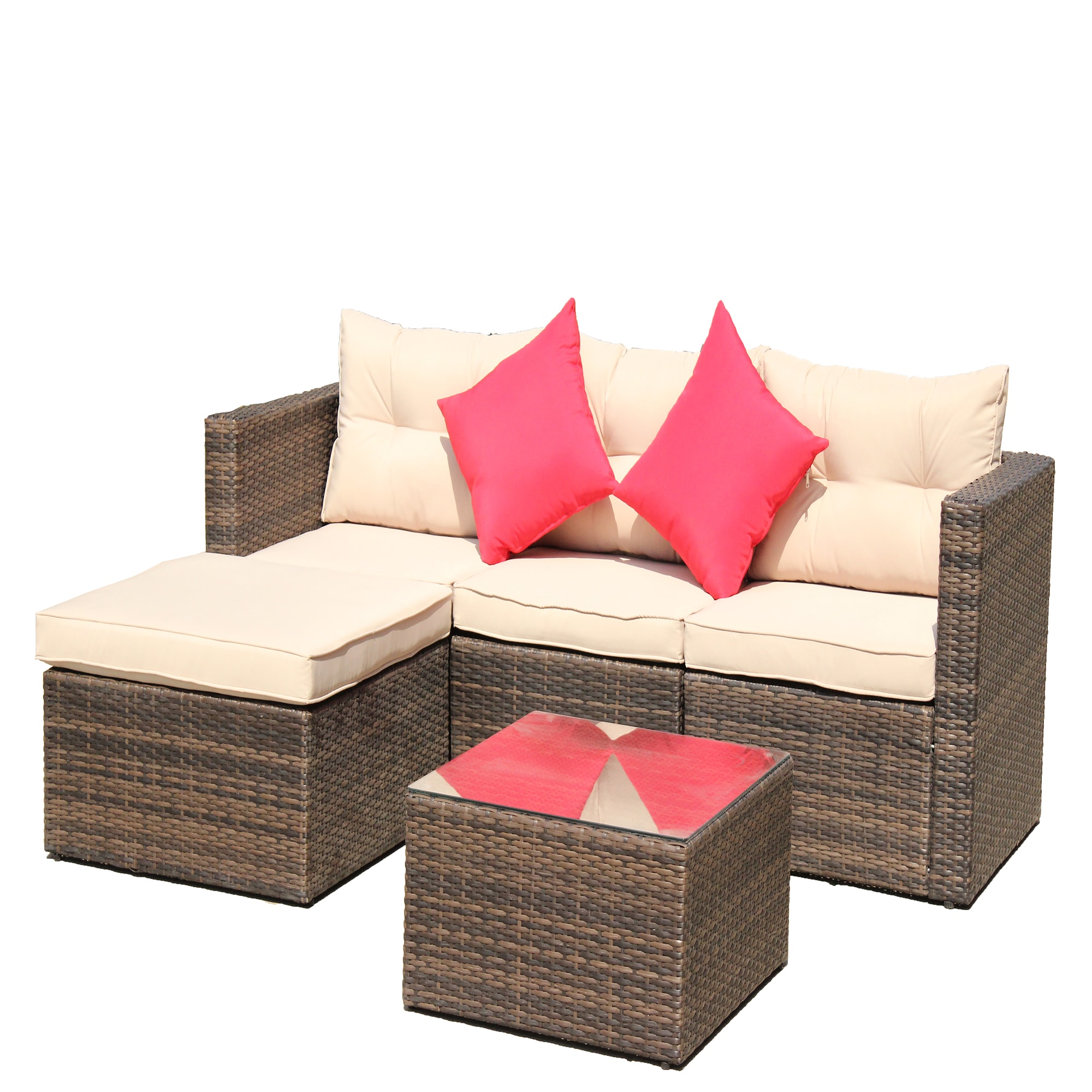 Mondawe MDP-0680 5-Piece Rattan Patio Conversation Set with Blue Cushions