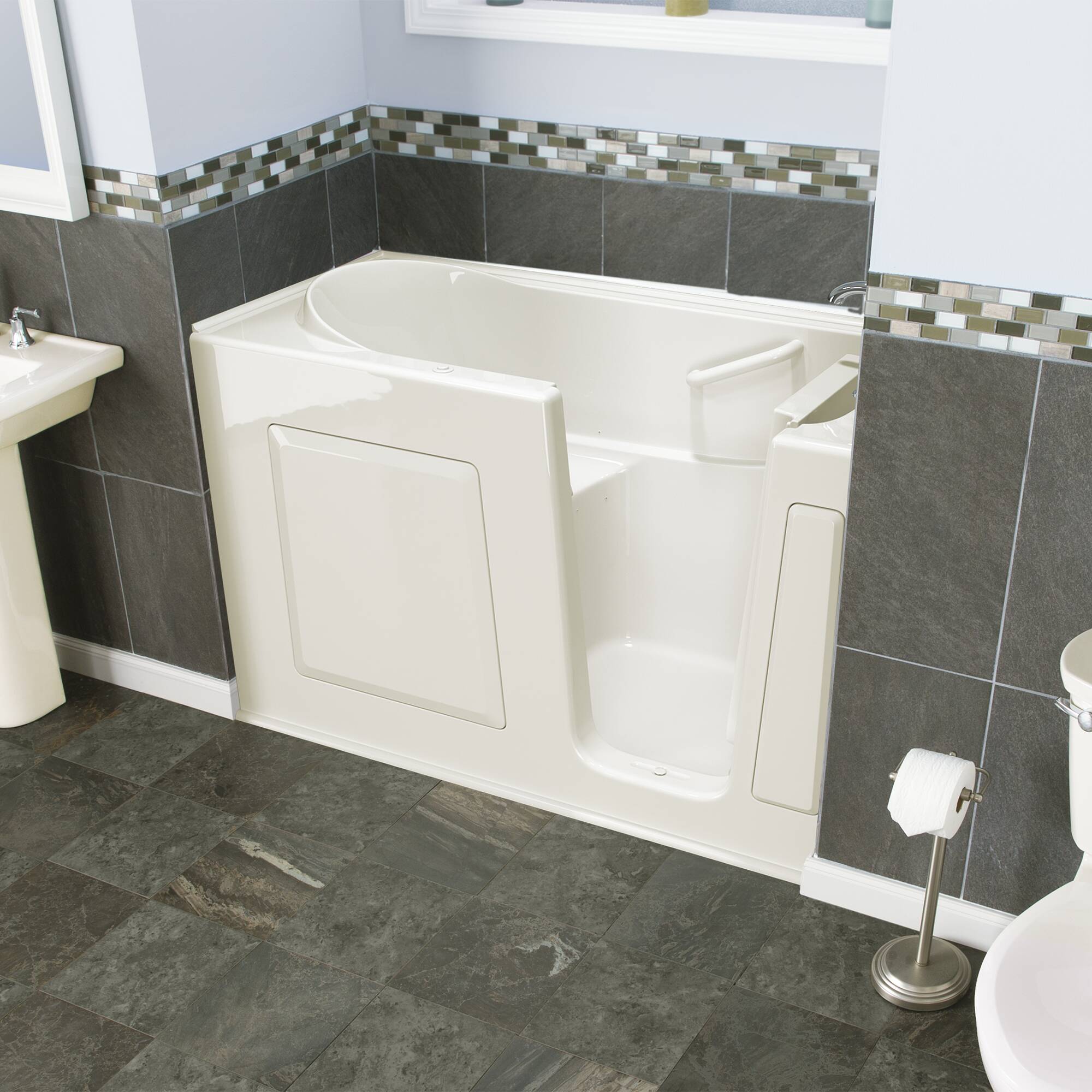 Safety Tubs SSA6030RA-BC 30.0-Inches x 59.0-Inches Biscuit Fiberglass Rectangular Walk-in Air bath with Faucet Hand Shower Drain ( Right Drain )