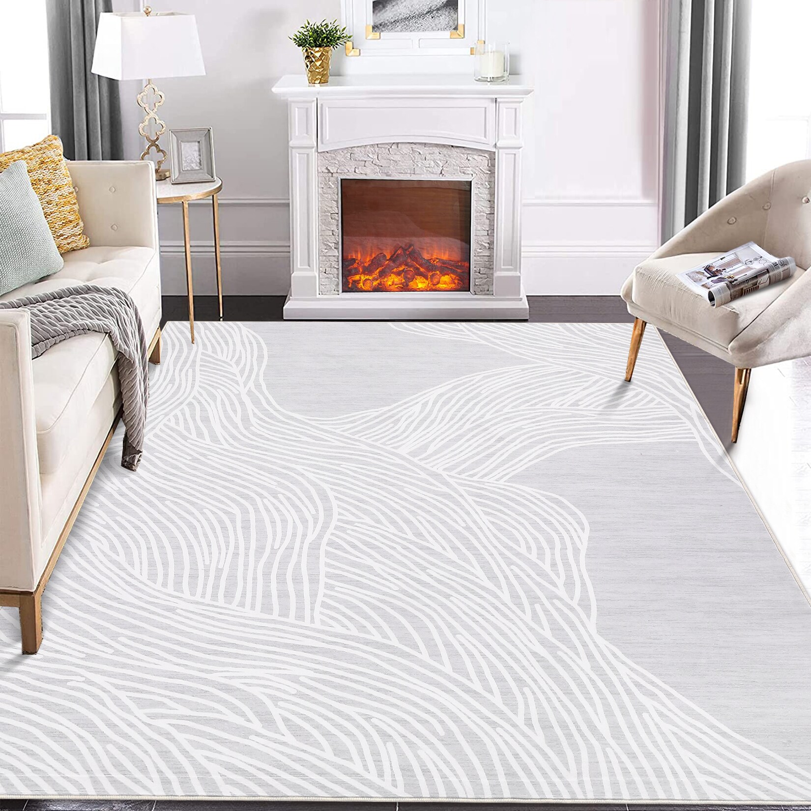 Garvee YXY-LO-PHO-10UM4OVJ 8 x 10 (ft) Loomed Polyester Gray Rectangular Indoor Abstract Mid-Century Modern Machine washable Area rug