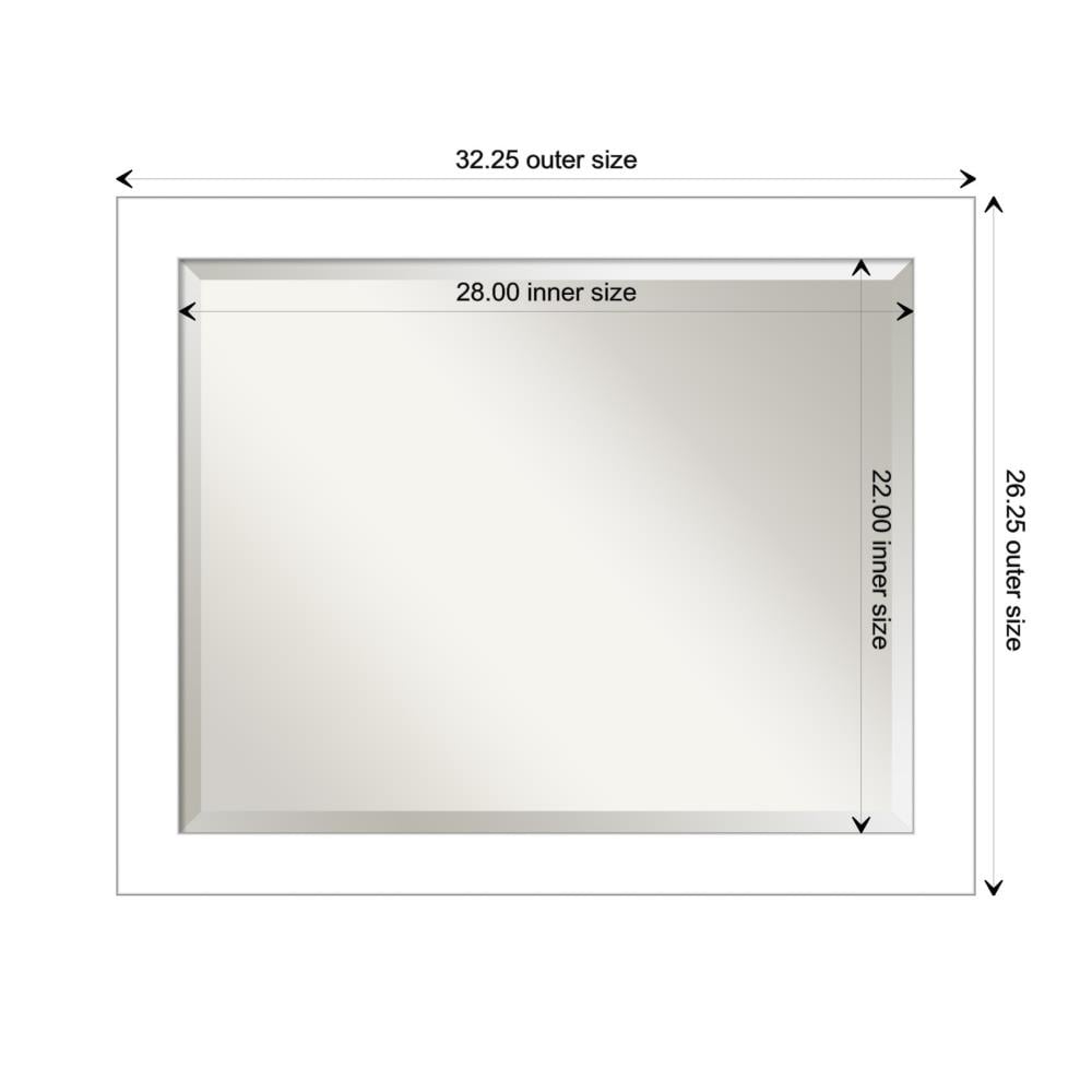 Satin White Contemporary 32x26 Wall Mounted Vanity Mirror