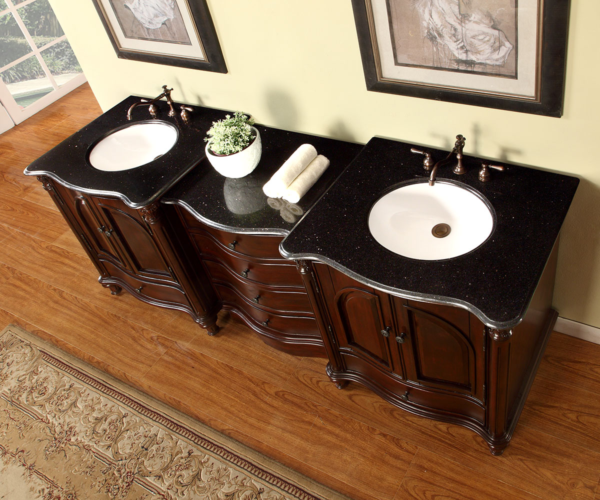 83" Black Granite Counter Top Bathroom Double Sink Vanity Lavatory Cabinet 266BG 
