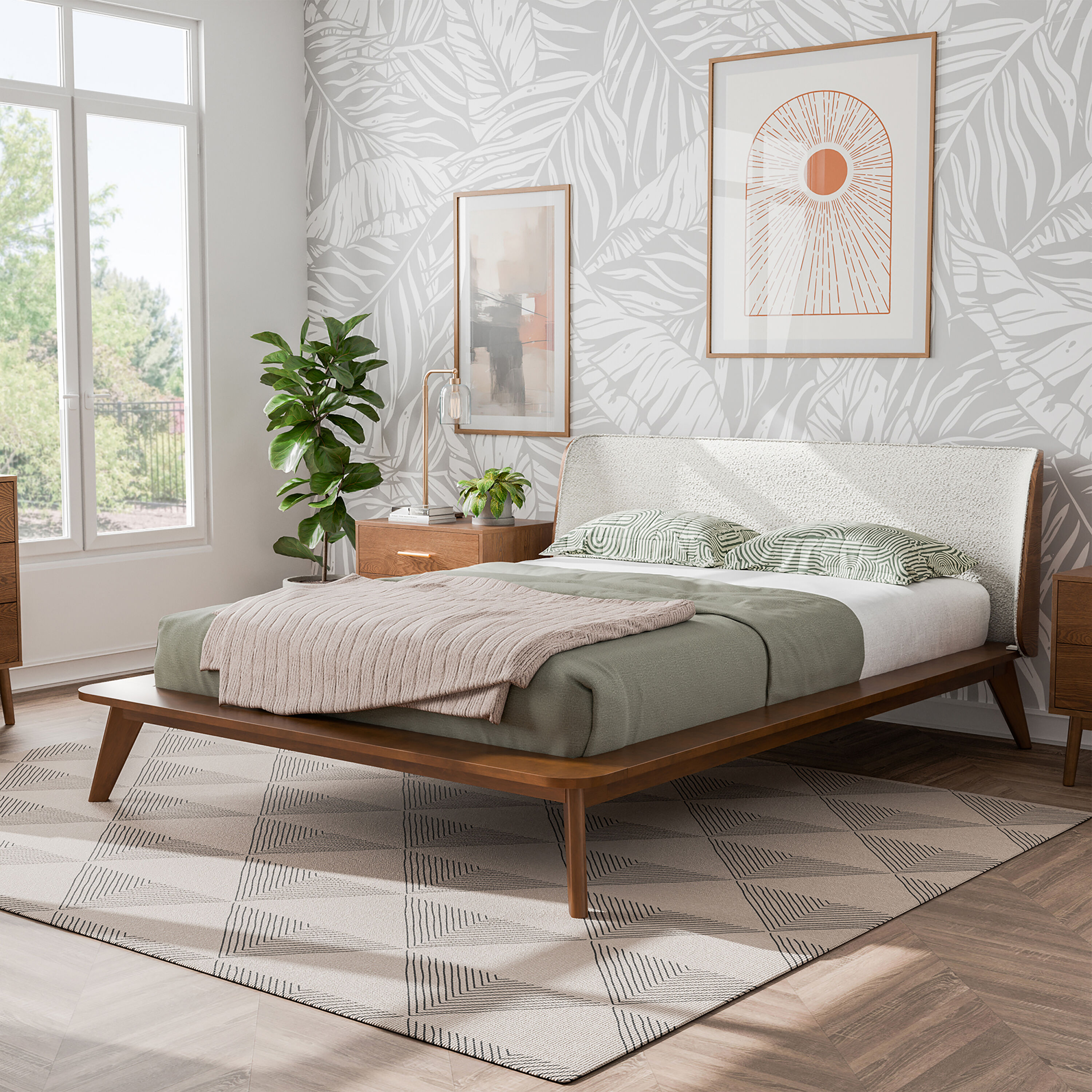 Furniture of America IDF-7223WN-Q Riverstone Walnut, Beige Queen Wood Platform Bed