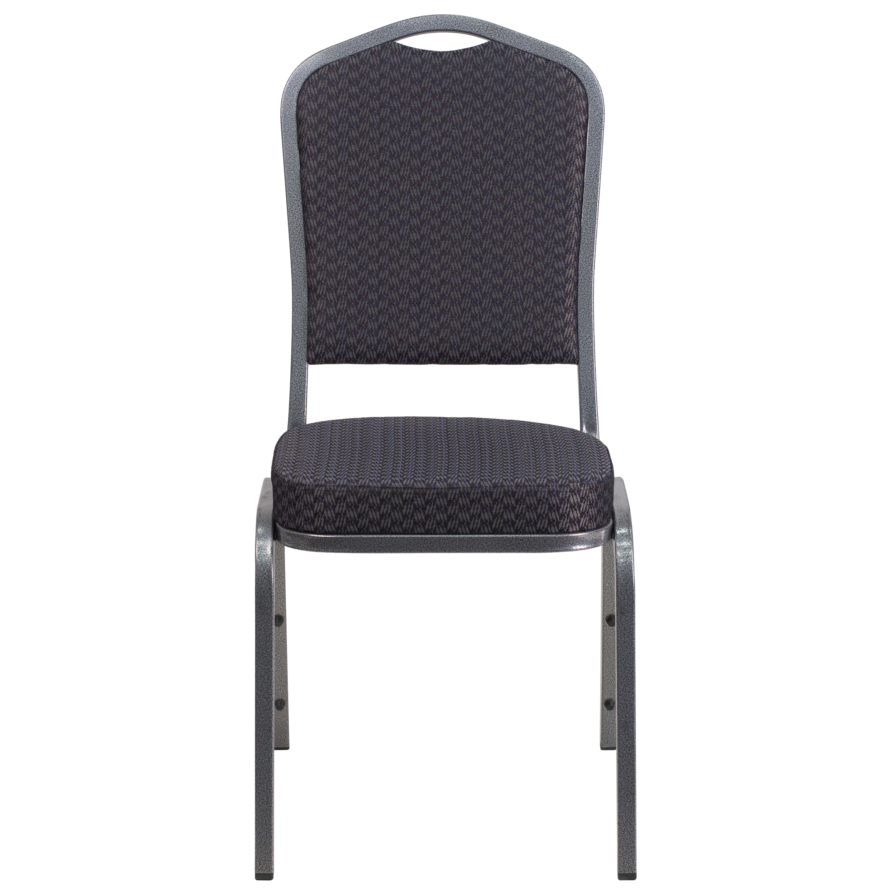 Elegant Crown Back Banquet Chair in Black Fabric with Silver Vein Frame