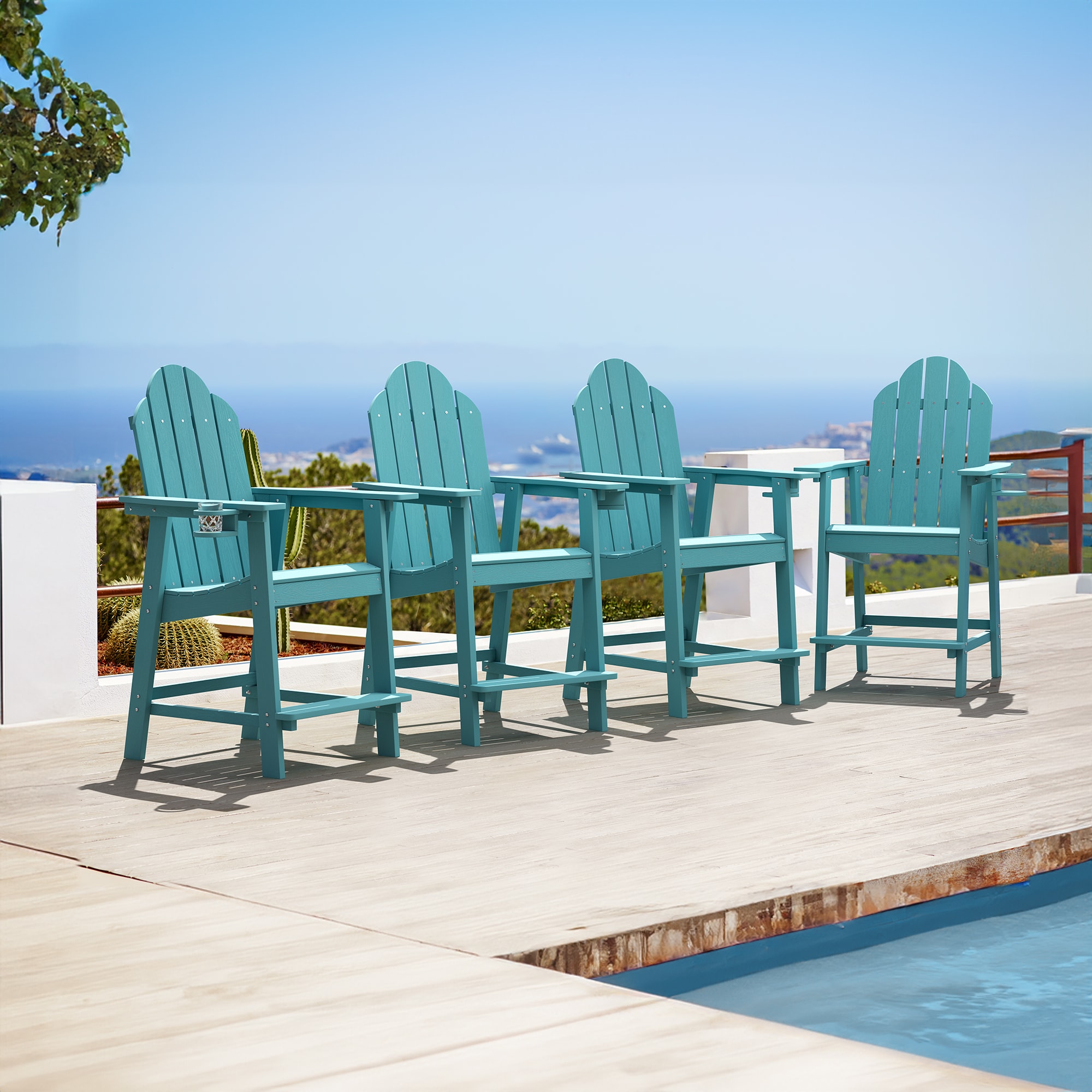 LUE BONA 4LB22PC0001-400LS The Adirondack Set of 4 Tiffany Blue Plastic Frame Stationary Adirondack Chair with Slat Seat