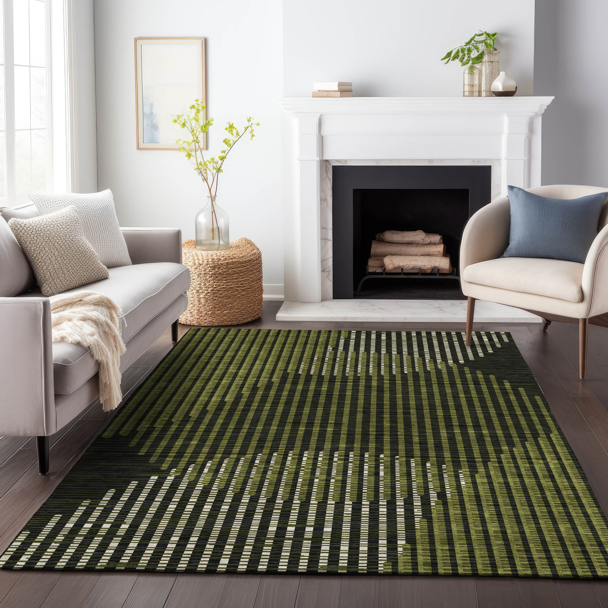 Addison Rugs ACN1001OL10X14 Chantille ACN1001OL 10 x 14 (ft) Polyester Olive Rectangular Indoor/Outdoor Geometric Machine washable Area rug