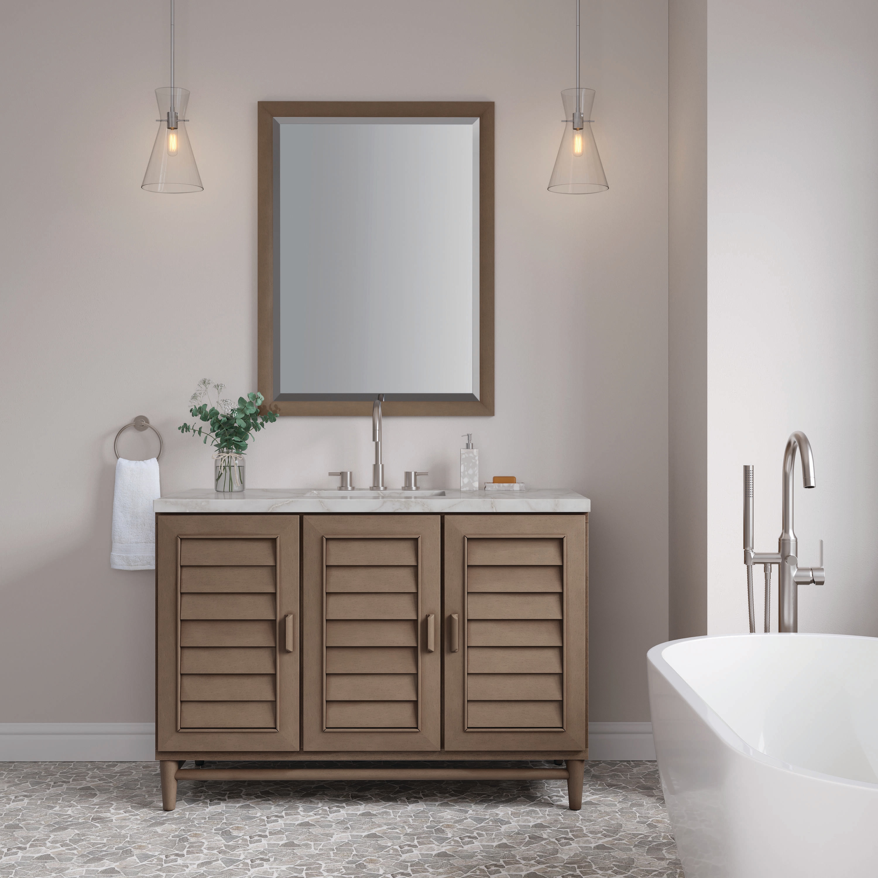 Portland 48" Whitewashed Walnut Single Vanity with Solid Wood Doors