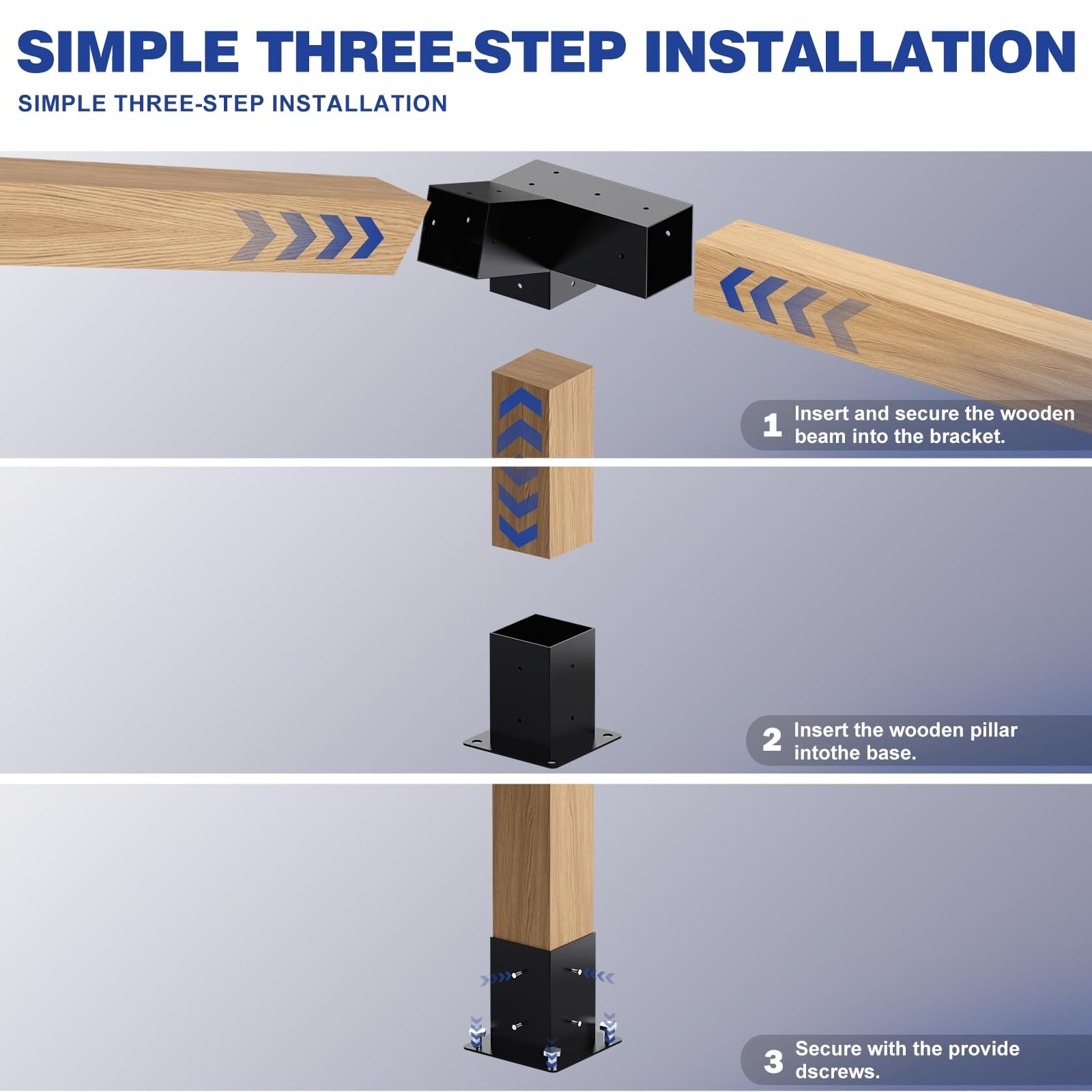 Phyfalip Pergola Kit Slanted Roof 3 Way Right Corner Brackets with Post ...