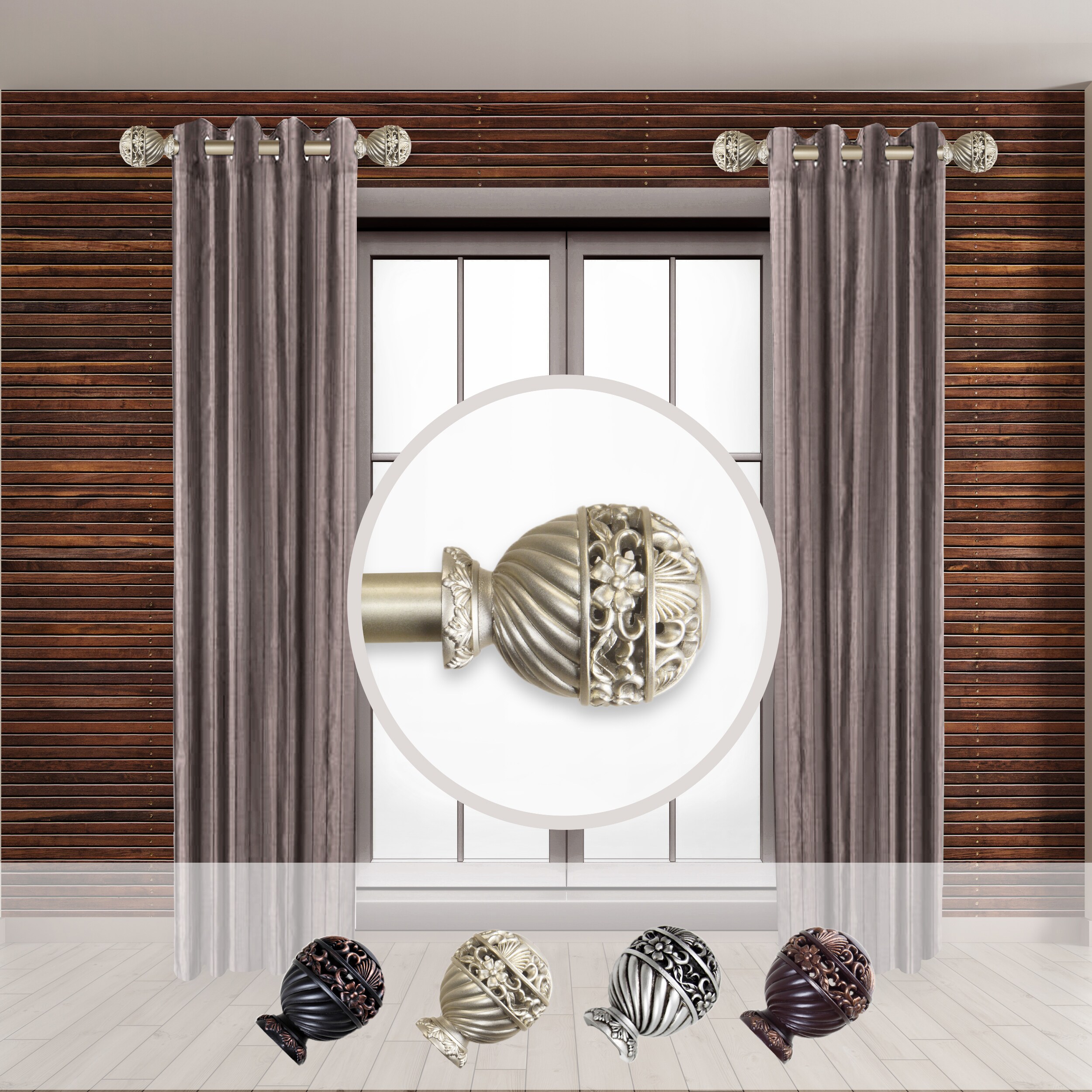 Hart & Harlow LO-SIDE100-16-3 Katia 1-in 12-in to 20-in Light Gold Steel Side curtain rod with Finials