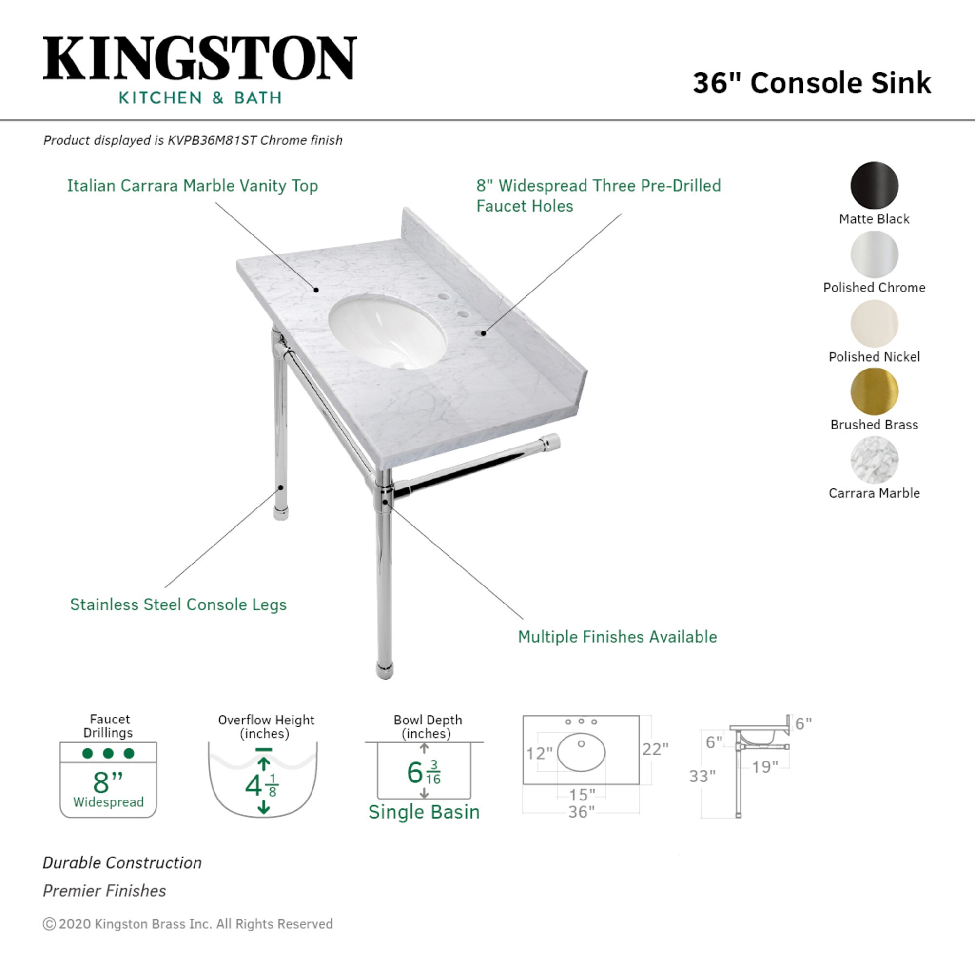 Kingston Brass WLKVPB36M87ST Bath-Sink - View #2