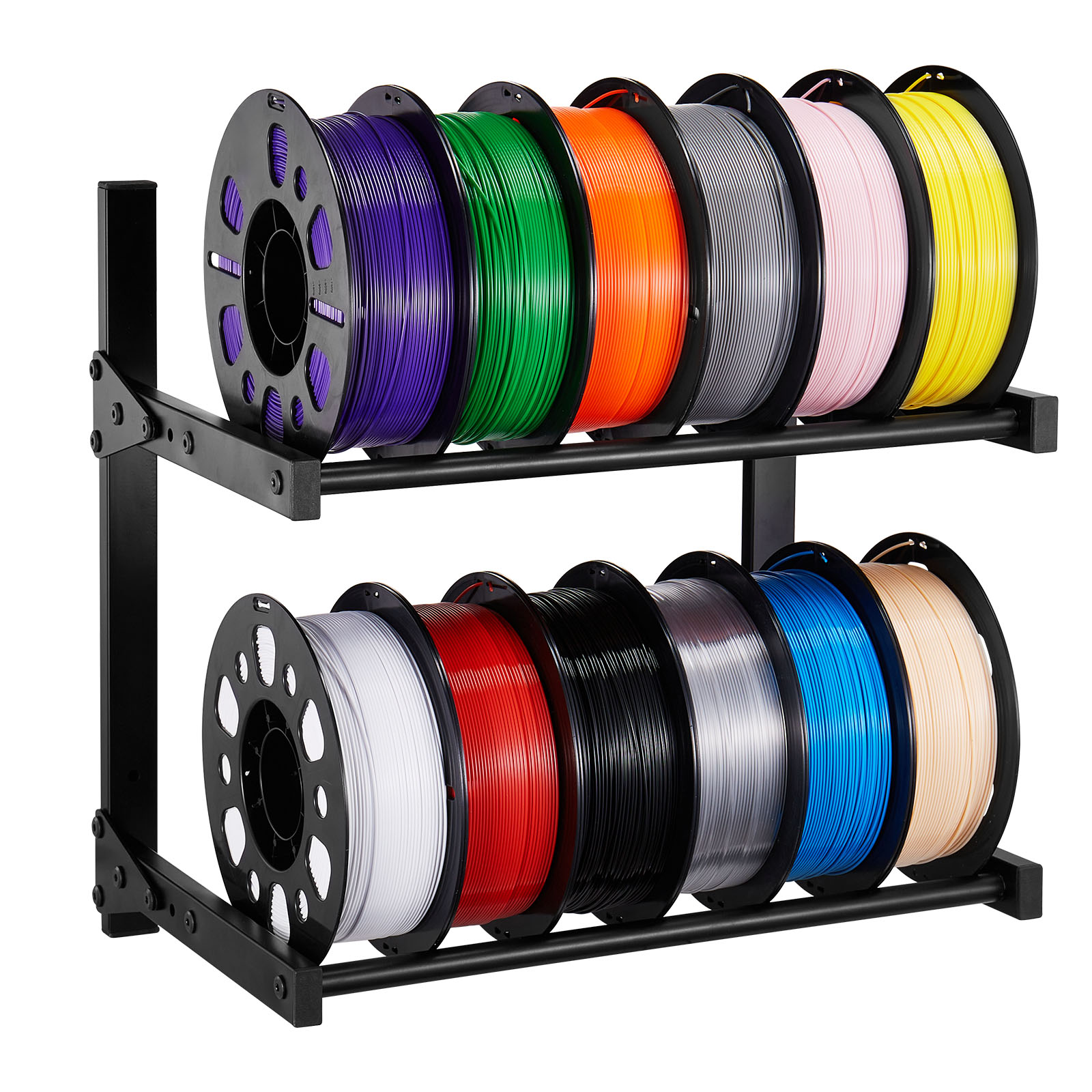 Mecale 2-Tier Wall Mount 3D Printer Filament Storage Rack Steel Spool Holder for 12 Spools - Black