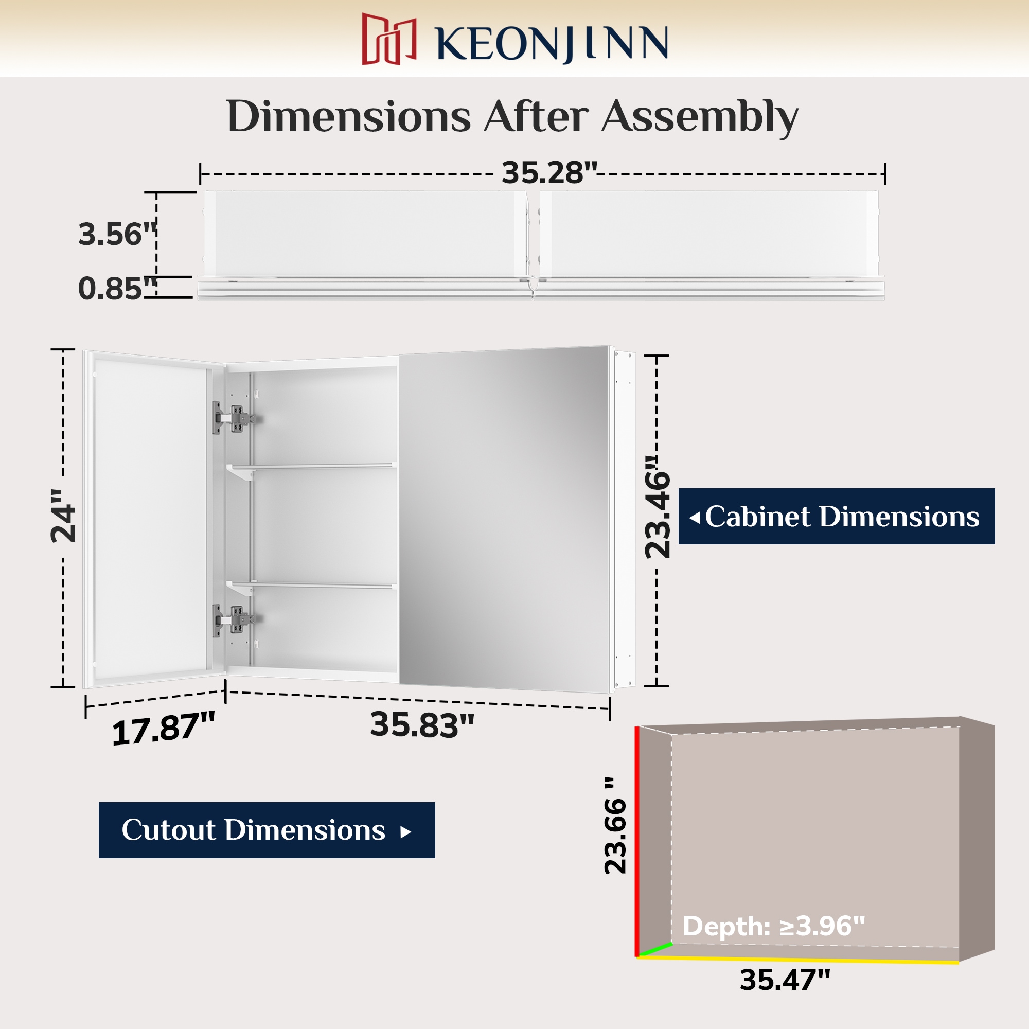 Keonjinn LW-JG-FXFJP-9161-WH Bathroom-Medicine-Cabinets - View #4