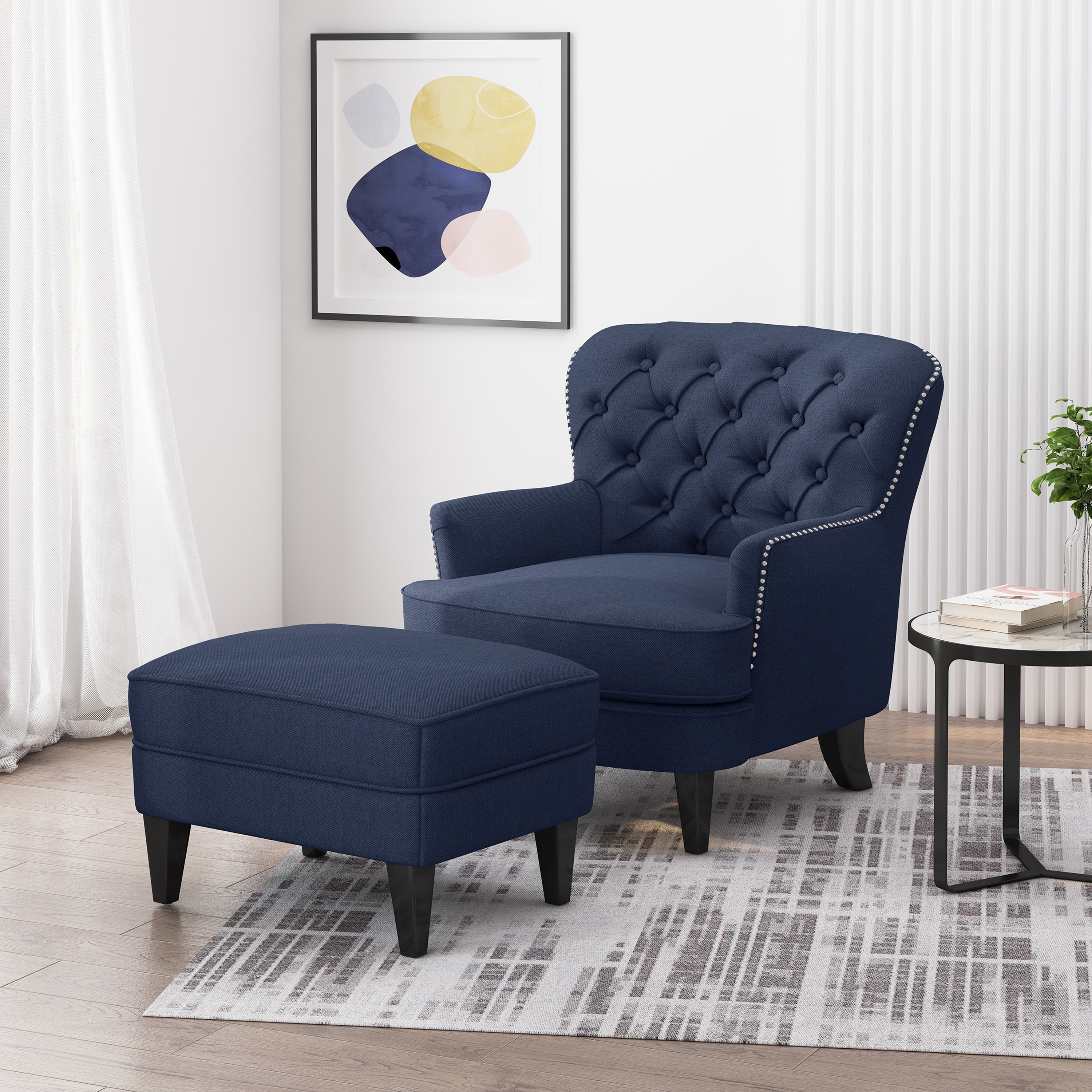 ModernLuxe Assembly Required Classic Design Club Chair and Ottoman Set with Tufted Backrest and Coordinated Footstool Set Perfect for Living Room Lounge or Reading Nook