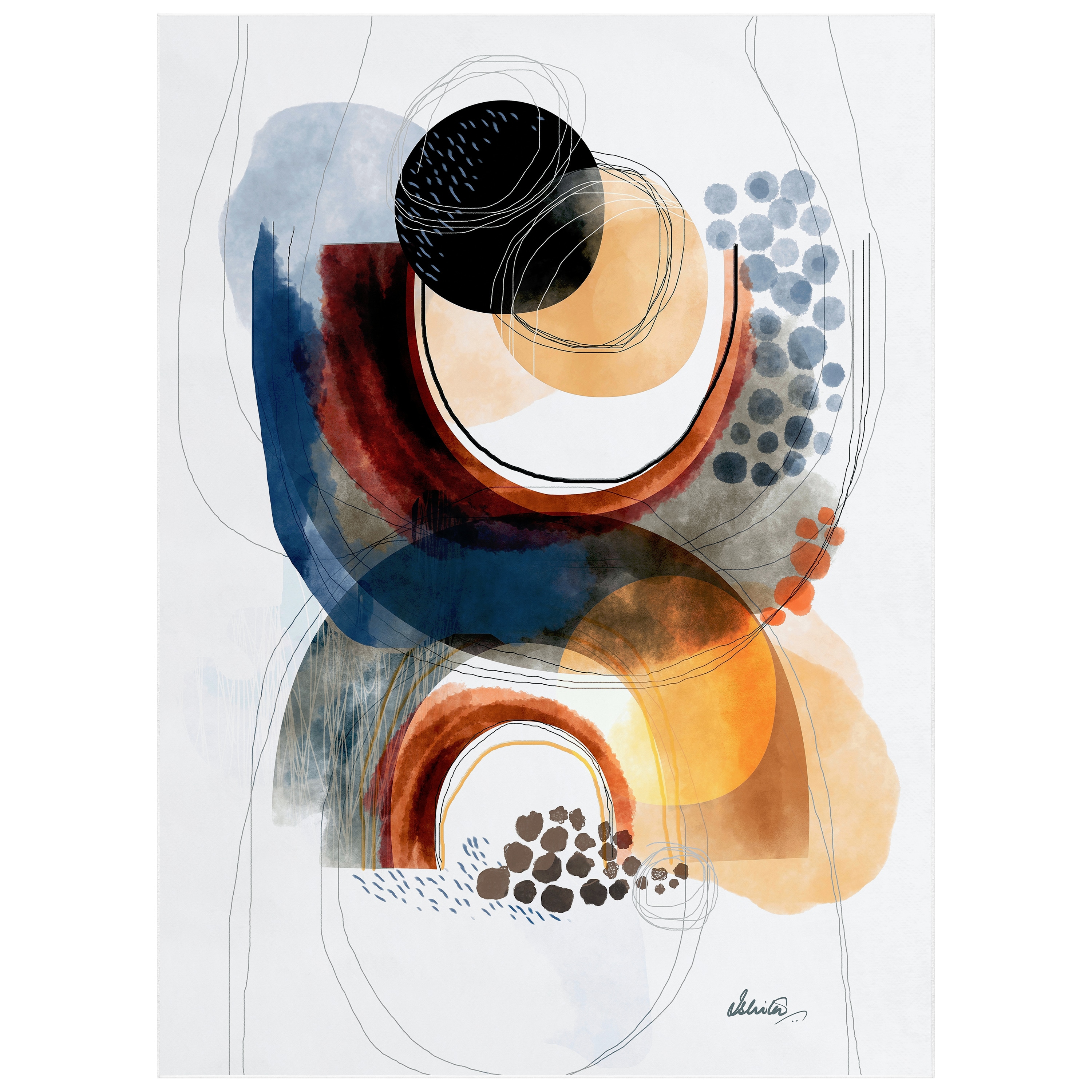 Empire Art Direct TDA-IC4355-0810C2 8 x 10 (ft) Polyester Multi-Colored, Orange, Black, Blue, Red Rectangular Indoor Abstract Area rug