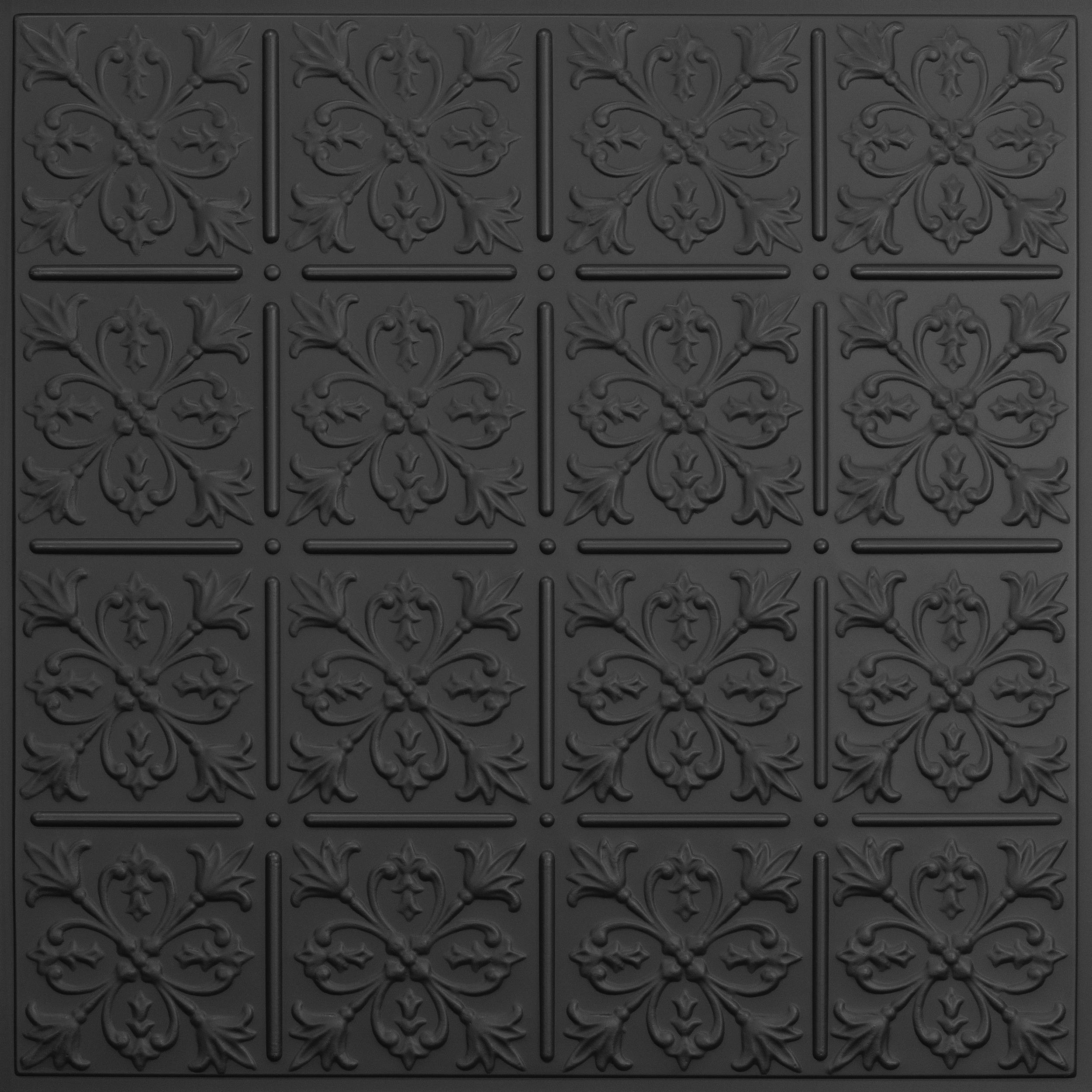 Ceilume 2-ft x 2-ft Fleur-de-lis Signature Series Black PVC Drop-in/Adhesive Ceiling Tile ( 6 -Pack, 24-sq ft / Case ) #V3-FLR-22BKO-6