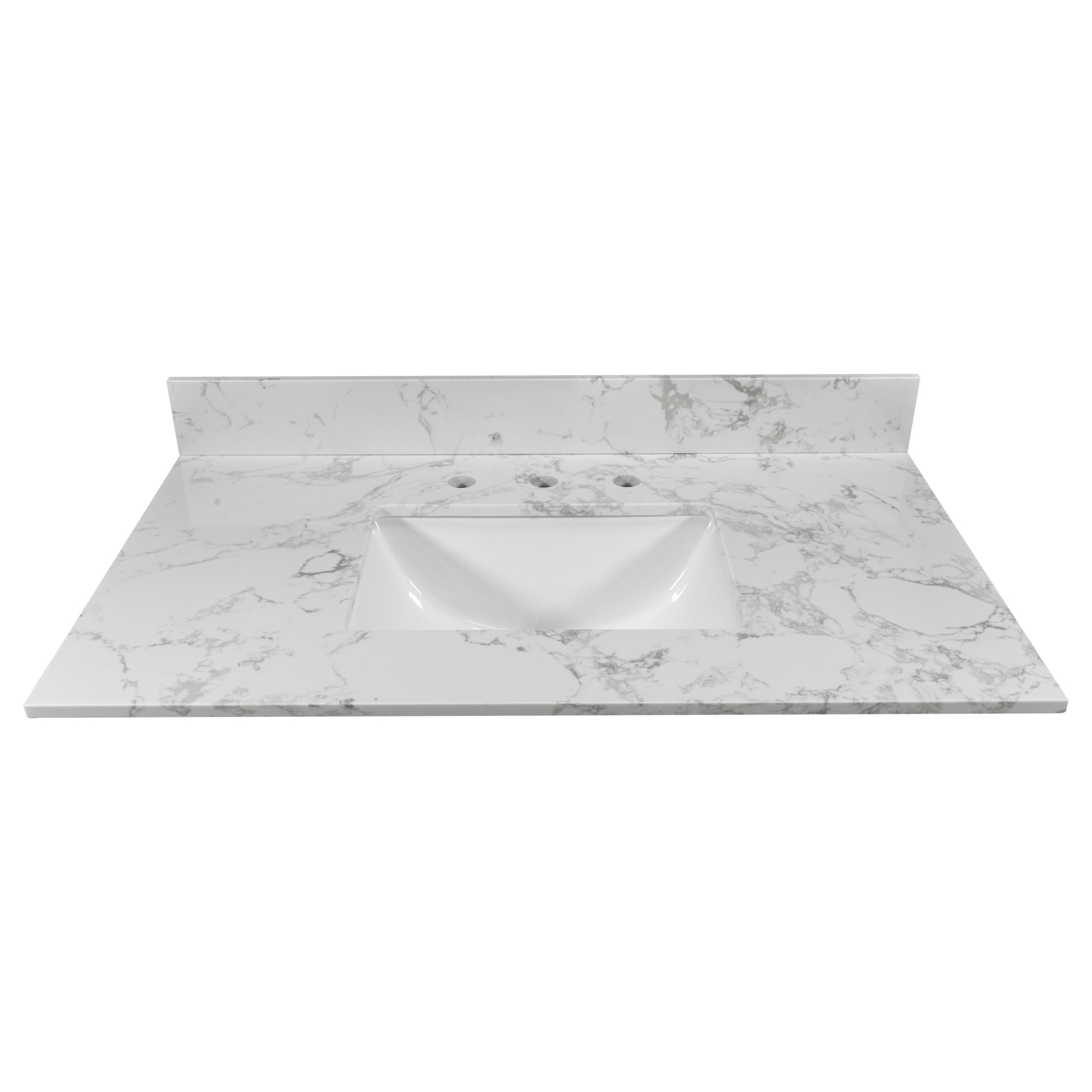 Dimakai 31 Inch Carrara White Engineered Stone Bathroom Vanity Top with Undermount Sink and Backsplash