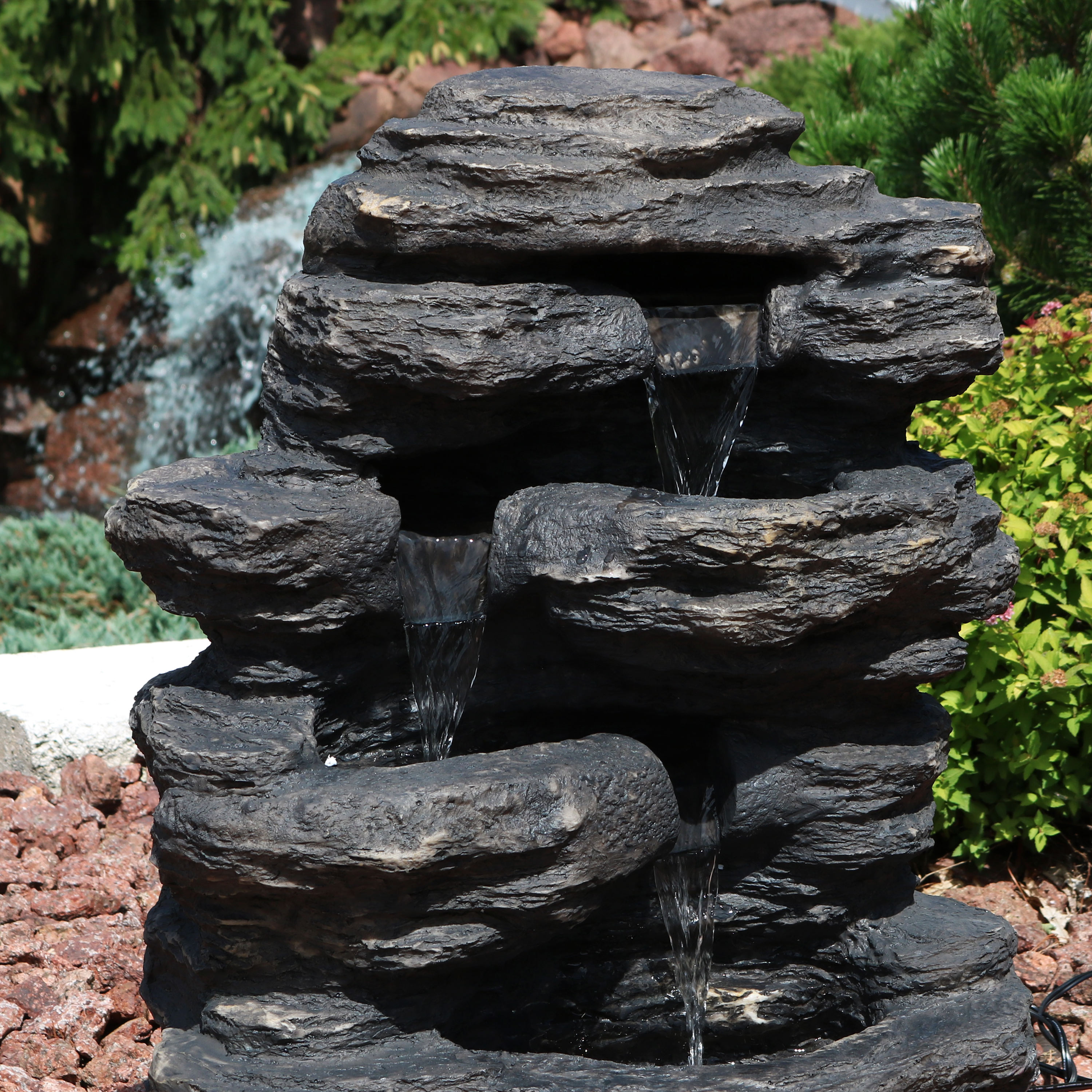 Sunnydaze Decor 24-in H Resin Rock Waterfall Outdoor Fountain Pump ...