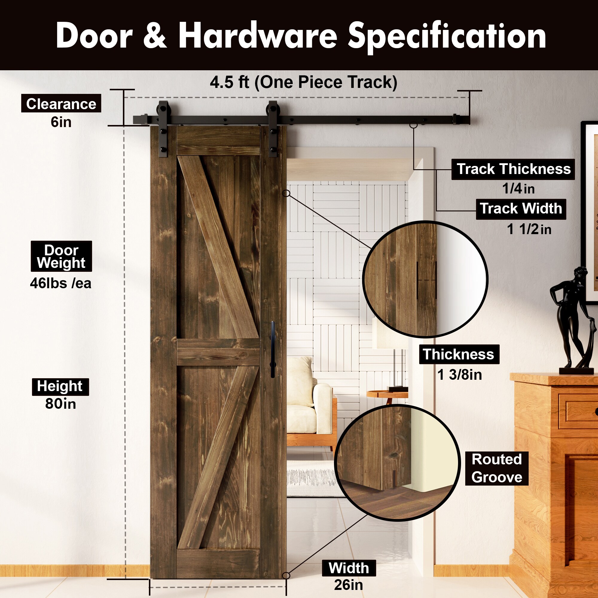 HOMACER YT1TGH054C-2680F-WA Barn-Doors - View #2