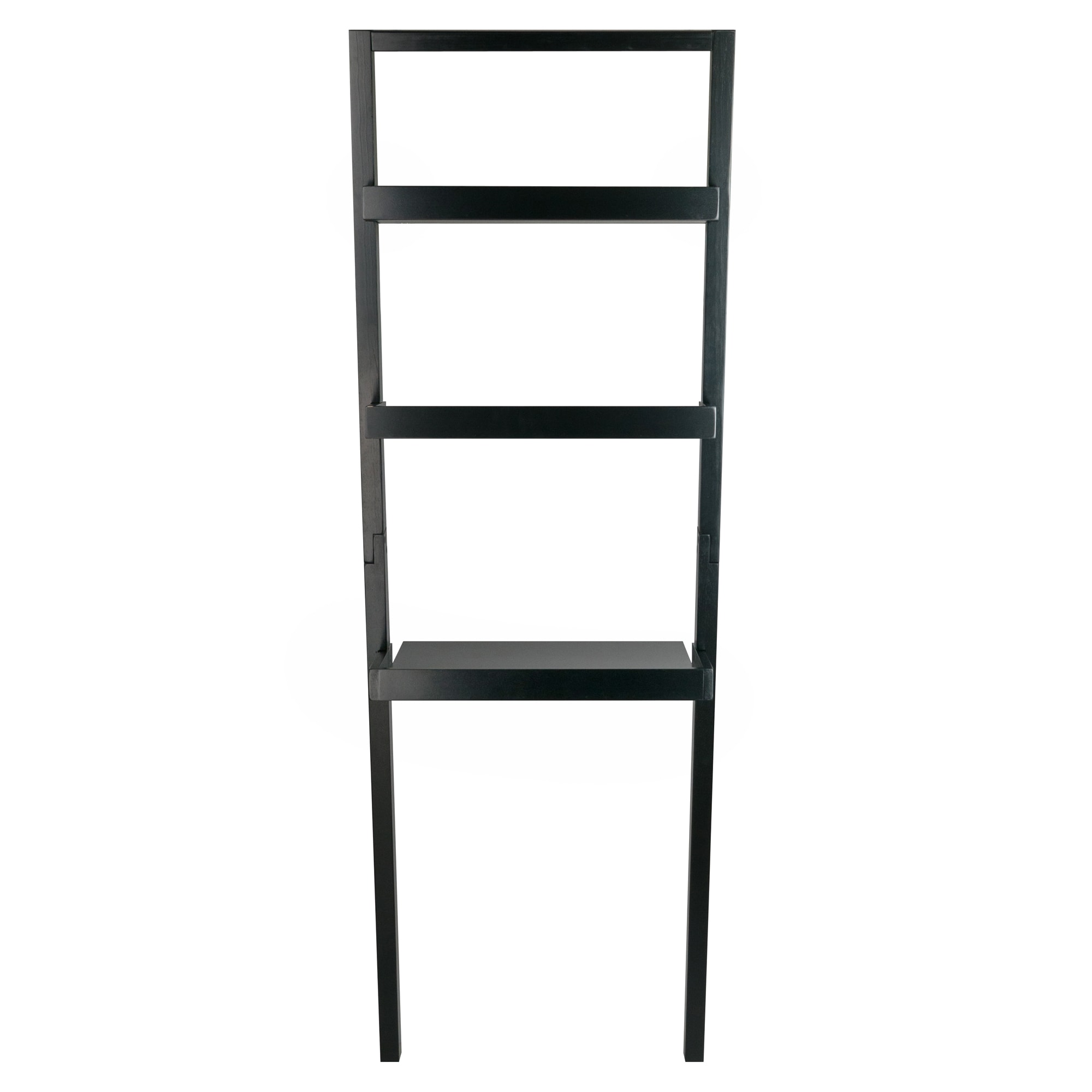 Sleek Black Wood Composite Leaning Desk with 2 Shelves