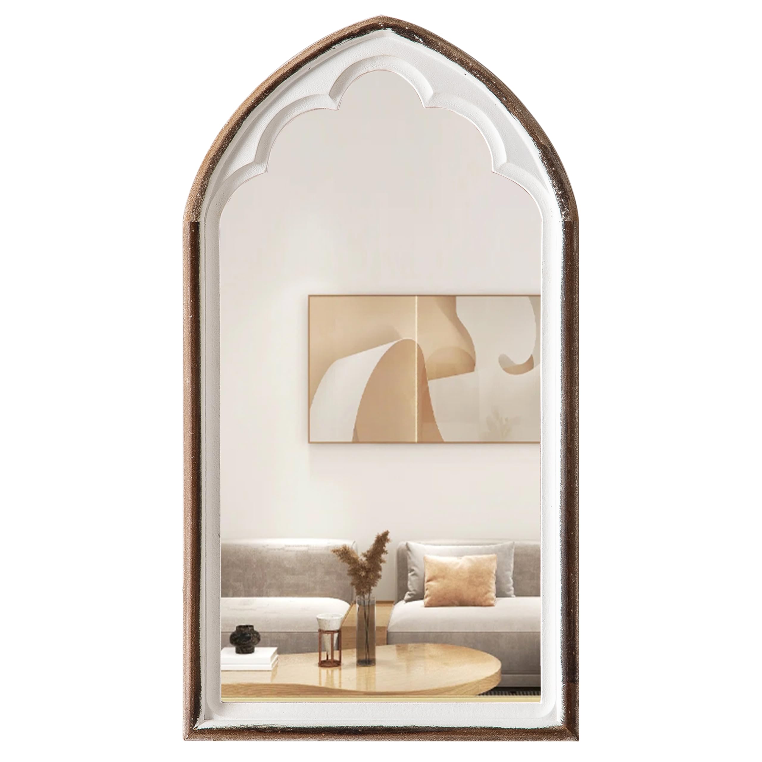 WZKZLH - Rustic Farmhouse Arched Wood Wall Mirror Decorative Framed Hanging Mirror