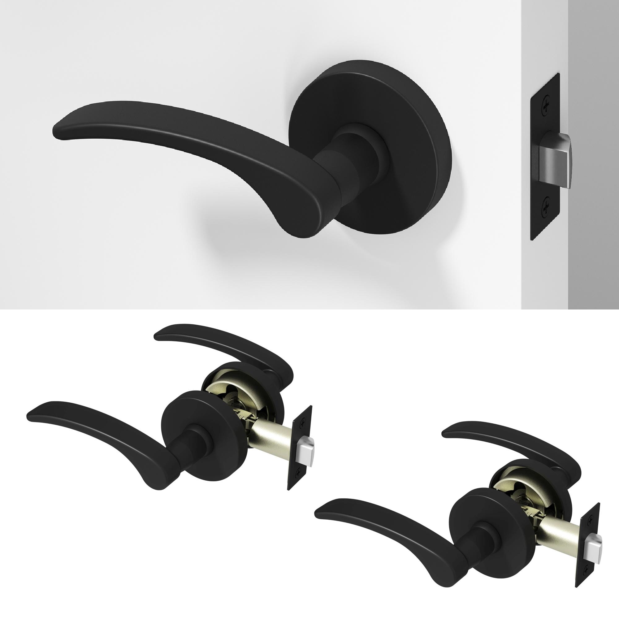 OKUN Brook Matte Black Interior or Hall/Closet Passage Door Handle 2 -Pack