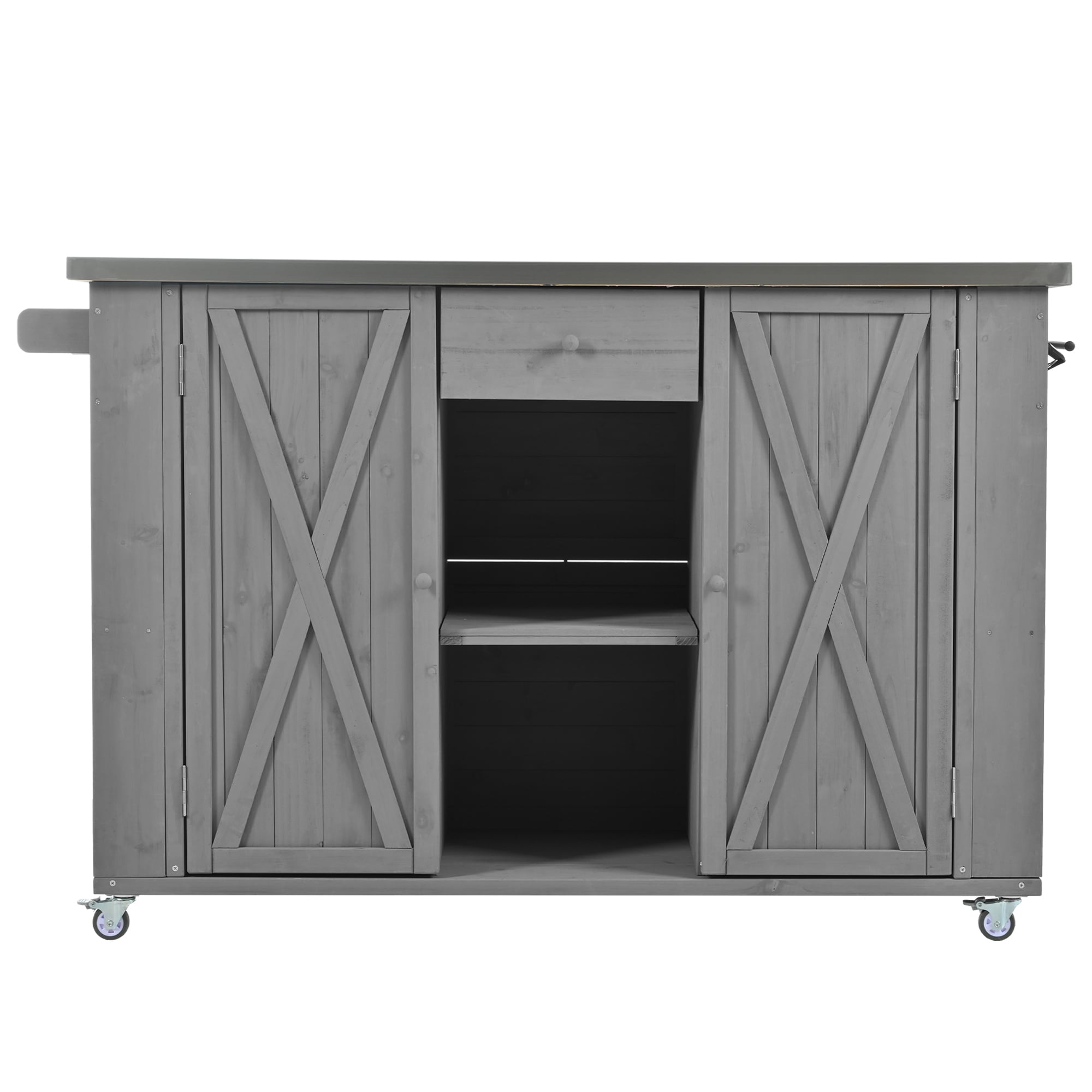 SINOFURN Stainless Steel Top Gray Douglas fir Outdoor Serving Cart #SYA020215BN