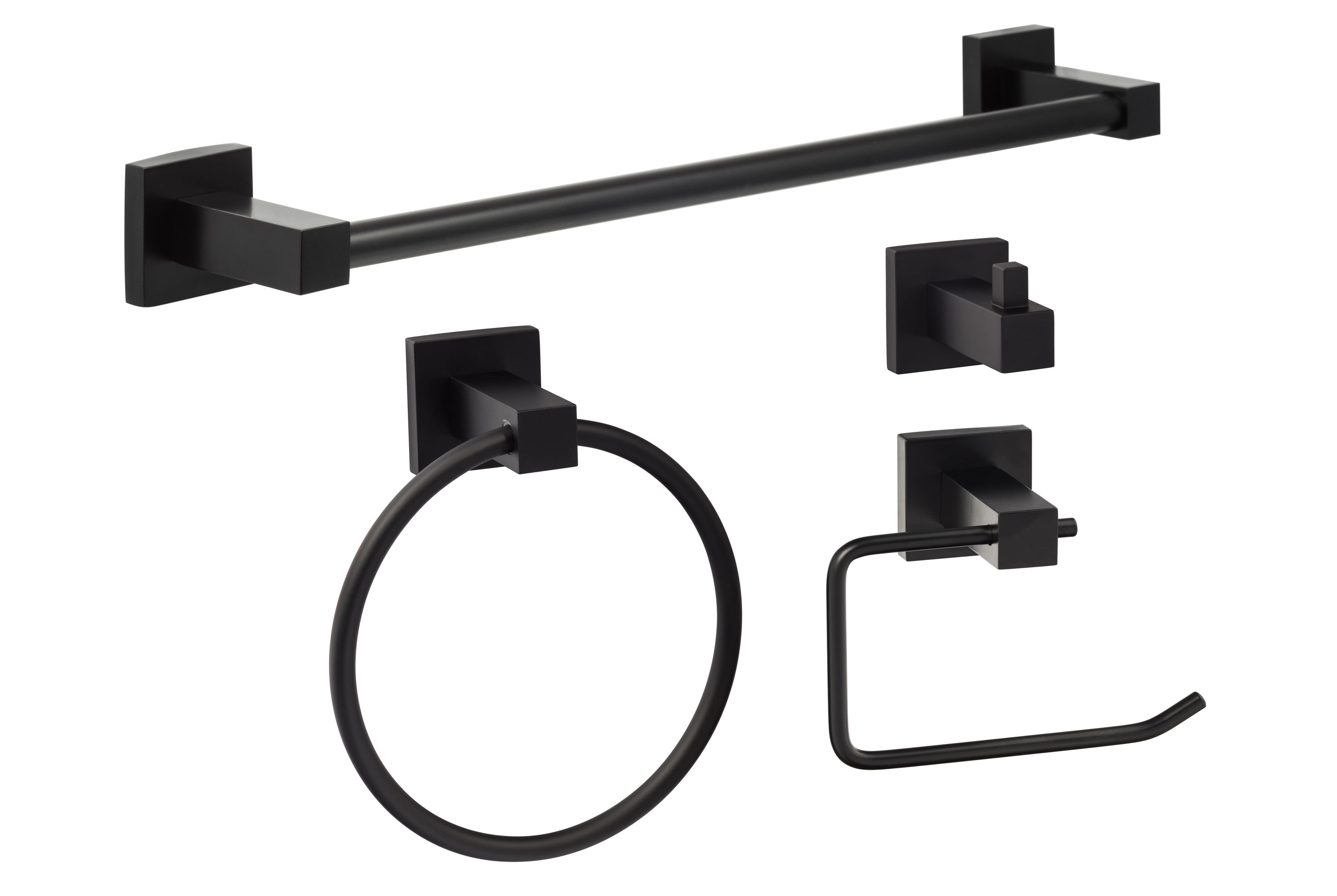 Delta 4-Piece Trinsic Matte Black Decorative Bathroom Hardware Set with  Towel Bar, Toilet Paper Holder, Towel Ring and Robe Hook in the Decorative  Bathroom Hardware Sets department at