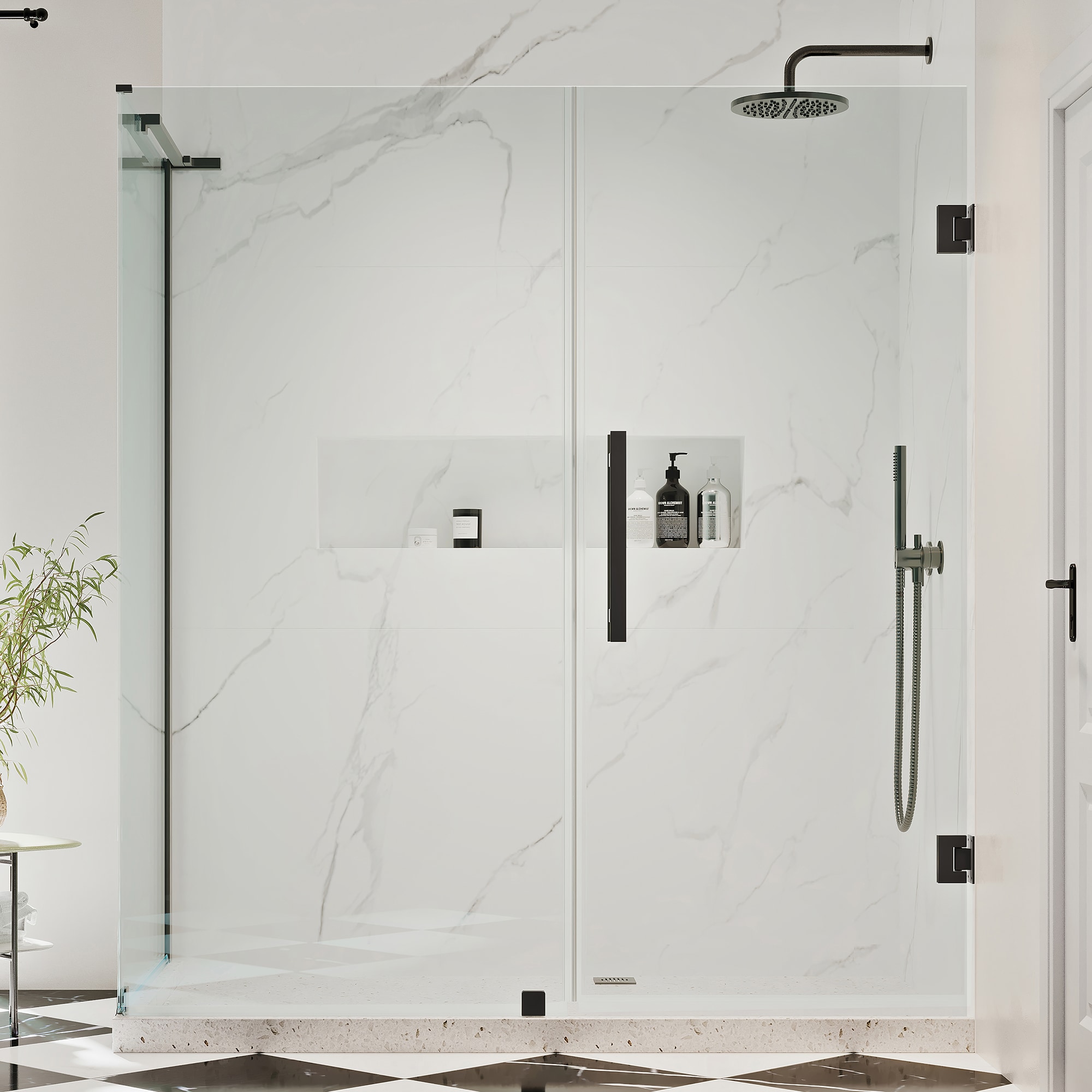 OVE Decors 828796054140 Tampa-Pro Matte black 59-1/8-in W x 72-in H Frameless Clear Glass Pivot Shower door