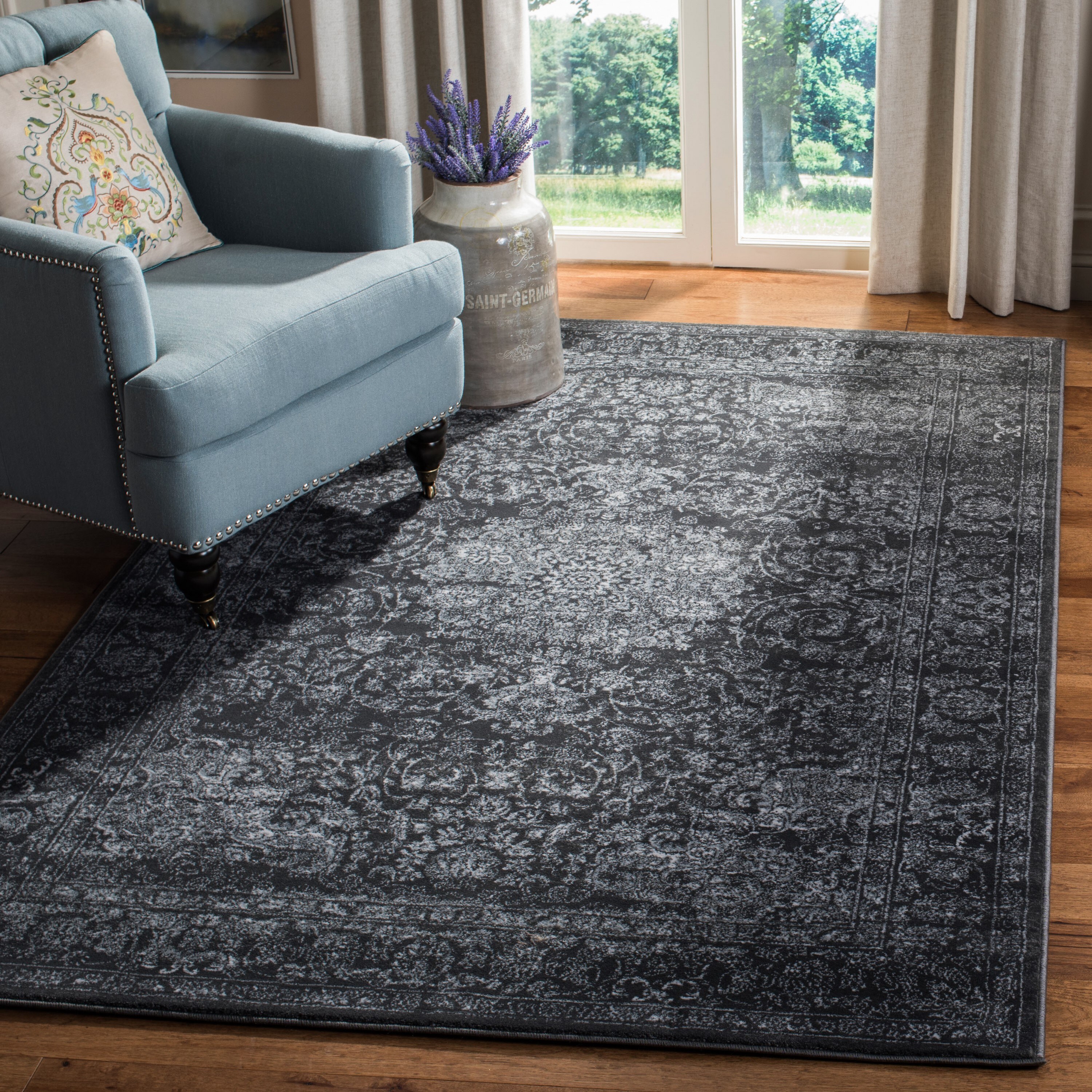 Safavieh CNG631P-5 Carnegie Calista 5 x 8 Dark Gray/Cream Indoor Distressed/Overdyed French Country Area Rug