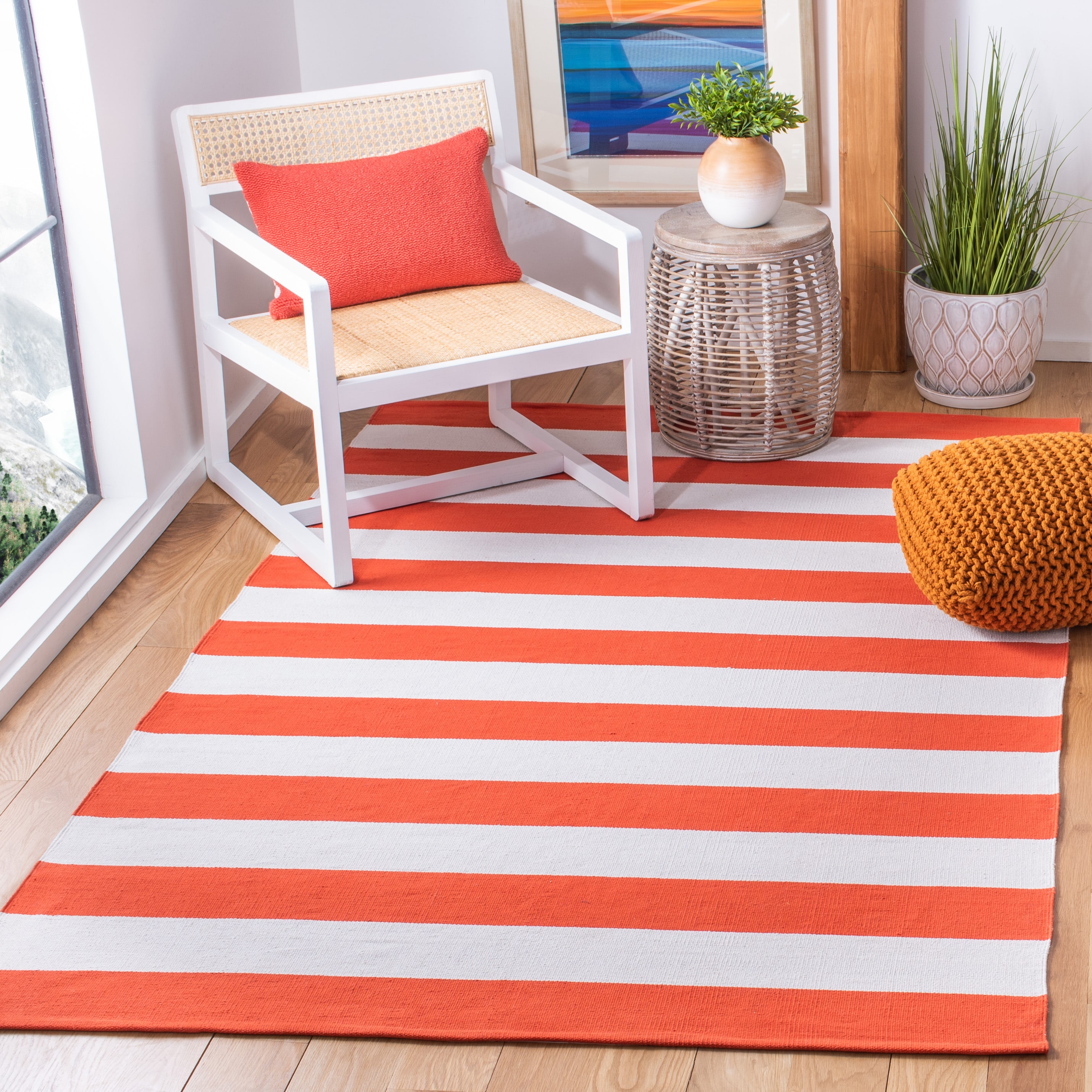 Safavieh MTK712L-4 Montauk Maslin 4 x 6 (ft) Cotton Rust/Ivory Rectangular Indoor Stripe Coastal Area rug