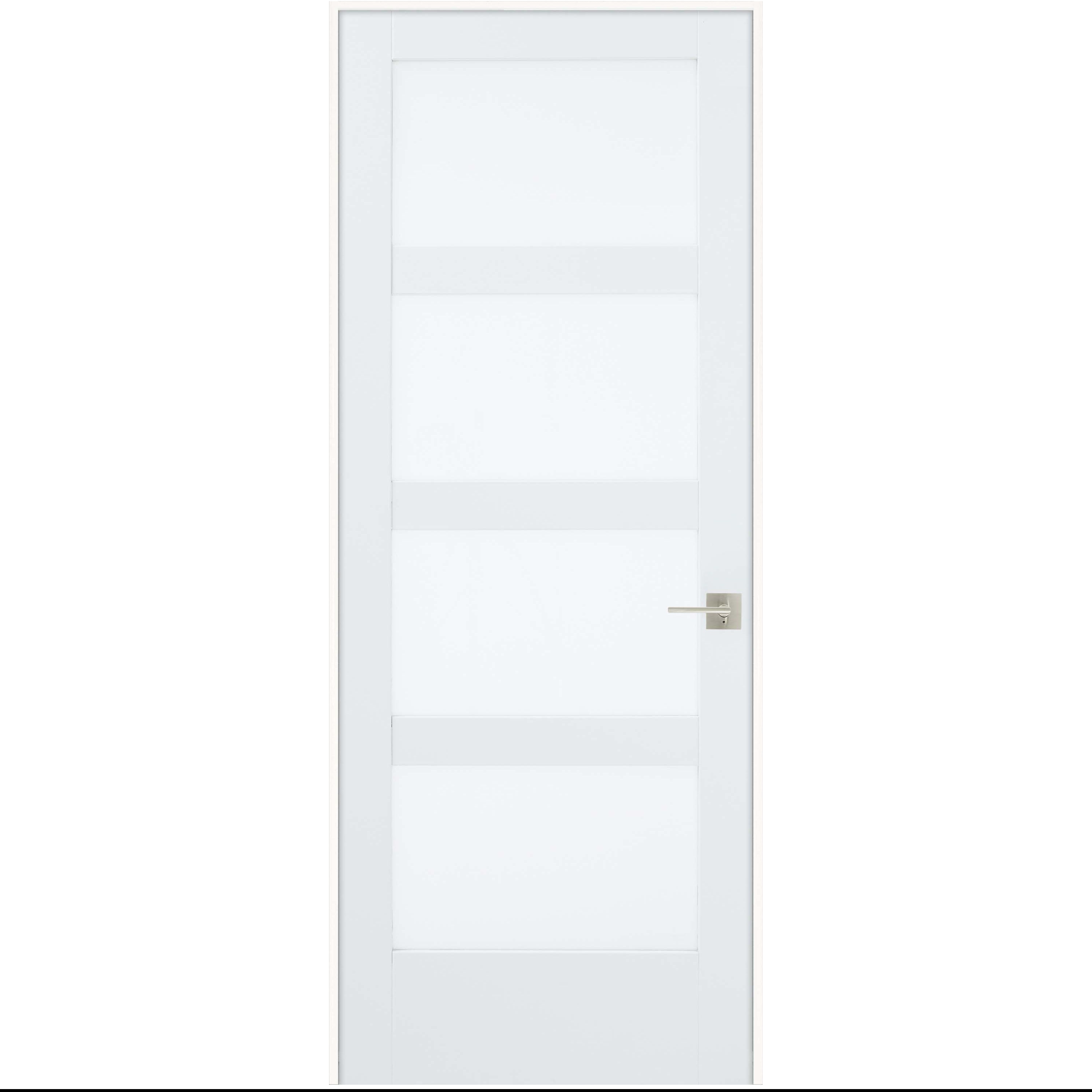 JELD-WEN LOWOLJW240000095 32-in x 80-in Primed Solid core Frosted glass Left hand Smooth Primed MDF Flat Jamb Single Prehung Interior Door