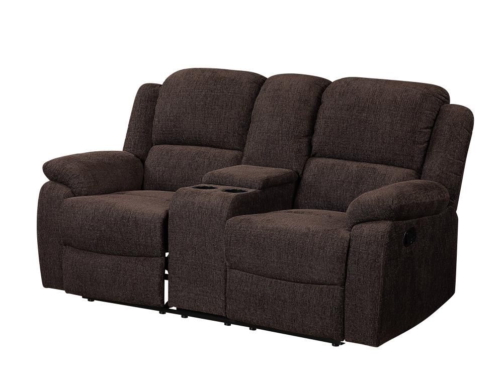 Madden Dark Brown Chenille Tufted Reclining Loveseat with Cup Holder