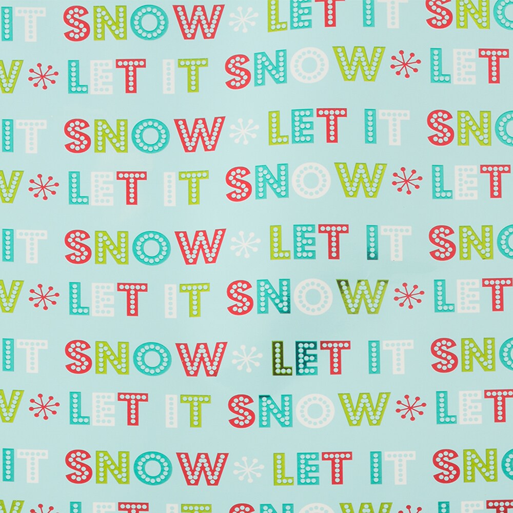 Jam Paper Christmas Wrapping Paper, 25 Sq ft, 1/Pack, Light Blue Let It Snow Gift Wrap