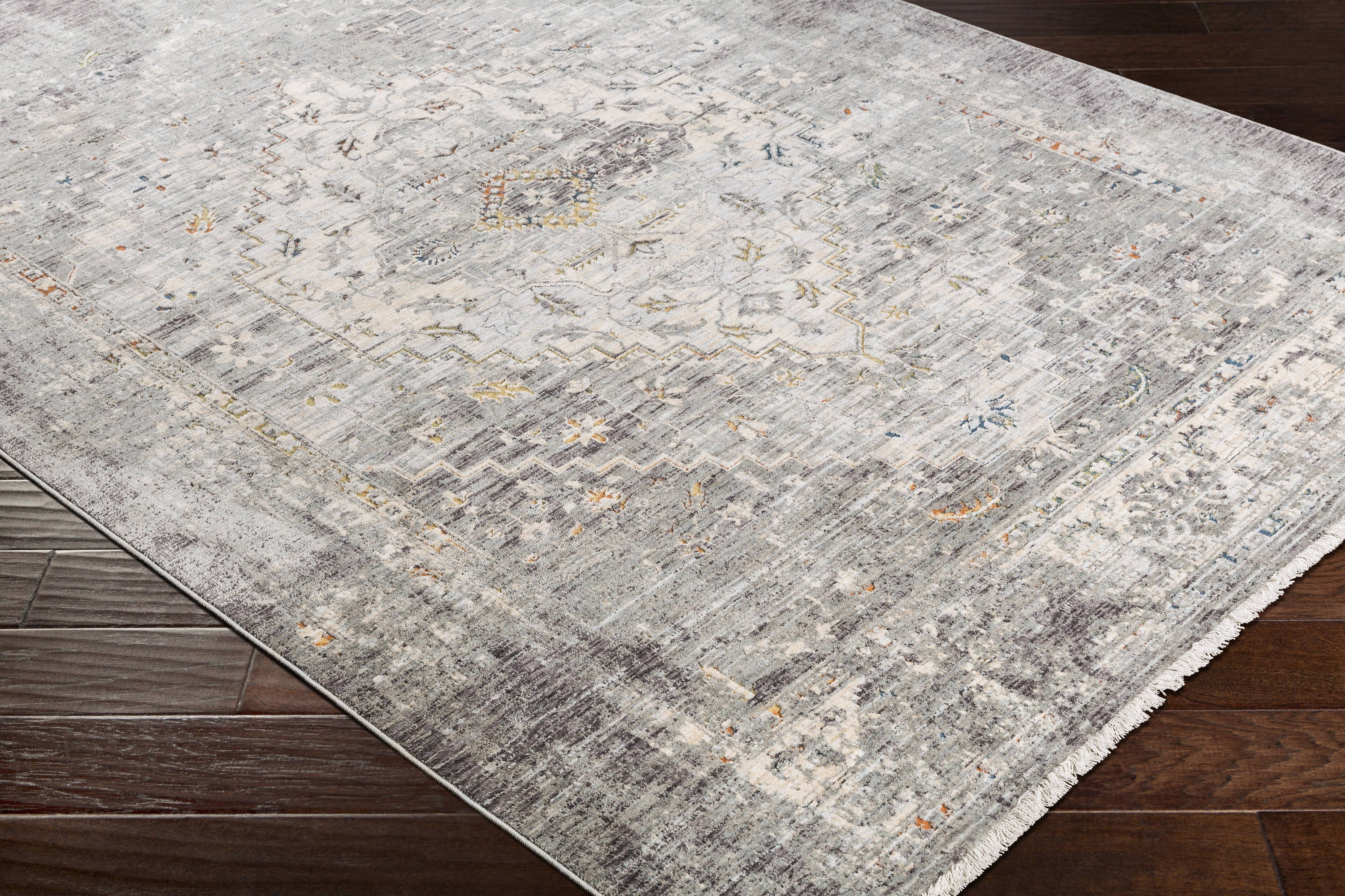 Elegant Gray Rectangular Easy-Care Synthetic Rug