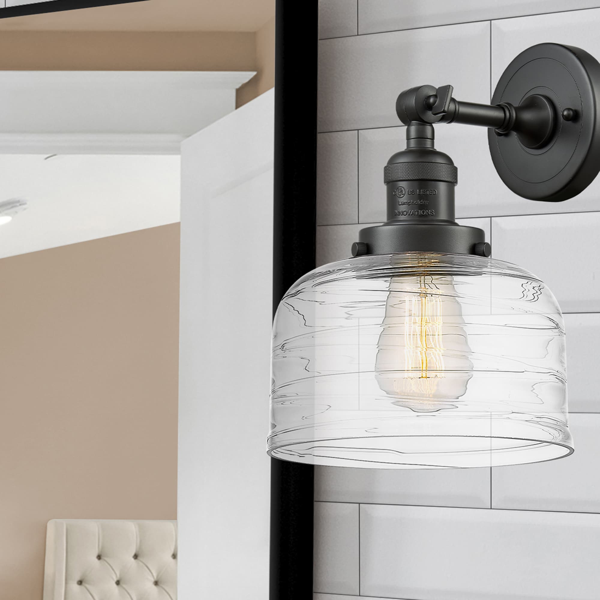 Innovations Lighting 203-OB-G713 Bell 8-in W 1 -Light Oil-rubbed Bronze Industrial Wall Sconce