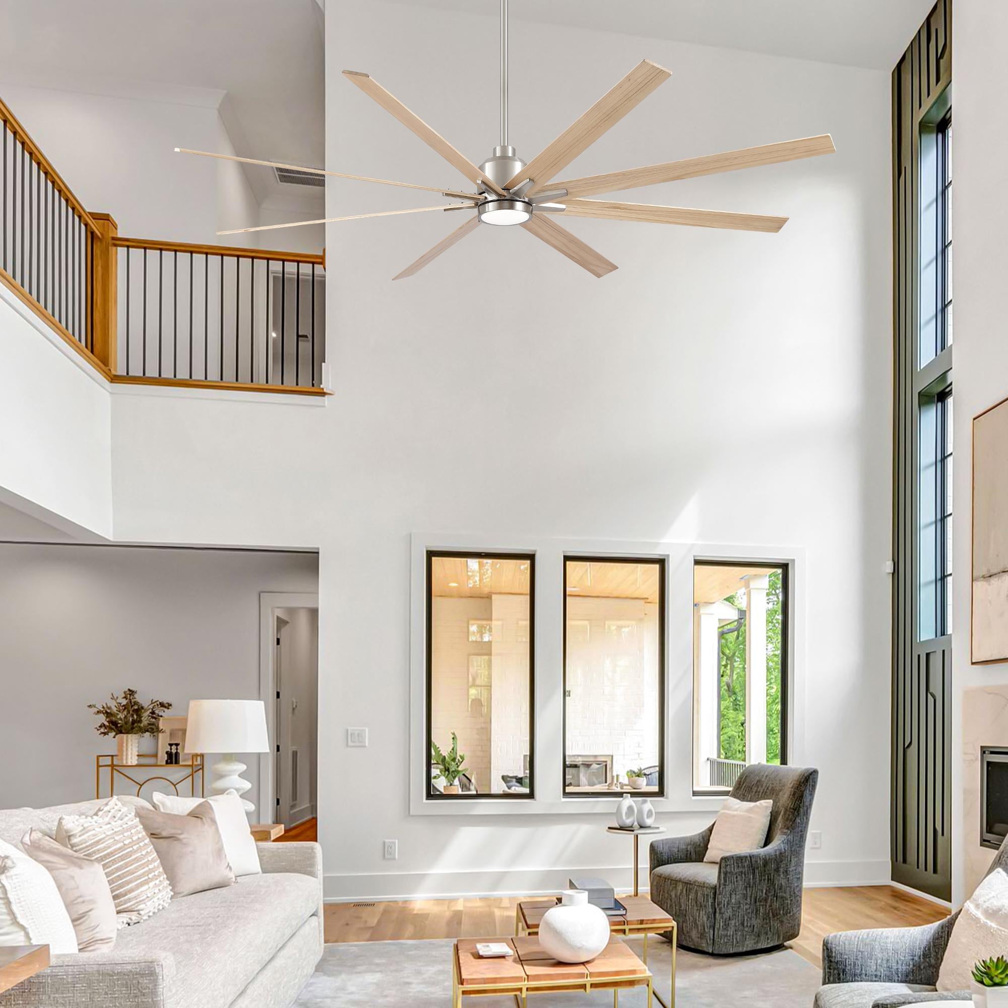 Bayfeve BFYH-47079-CF Adjustable Speed 84-in Color-Changing Integrated LED Outdoor Brushed Nickel with Plywood Blades Ceiling Fan With Light - Remote Included ( 8 -Blade )