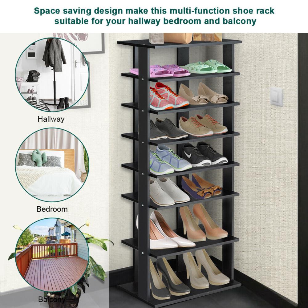 Goplus 7-Tier Black Wood Shoe Rack - Freestanding Shoe Storage for