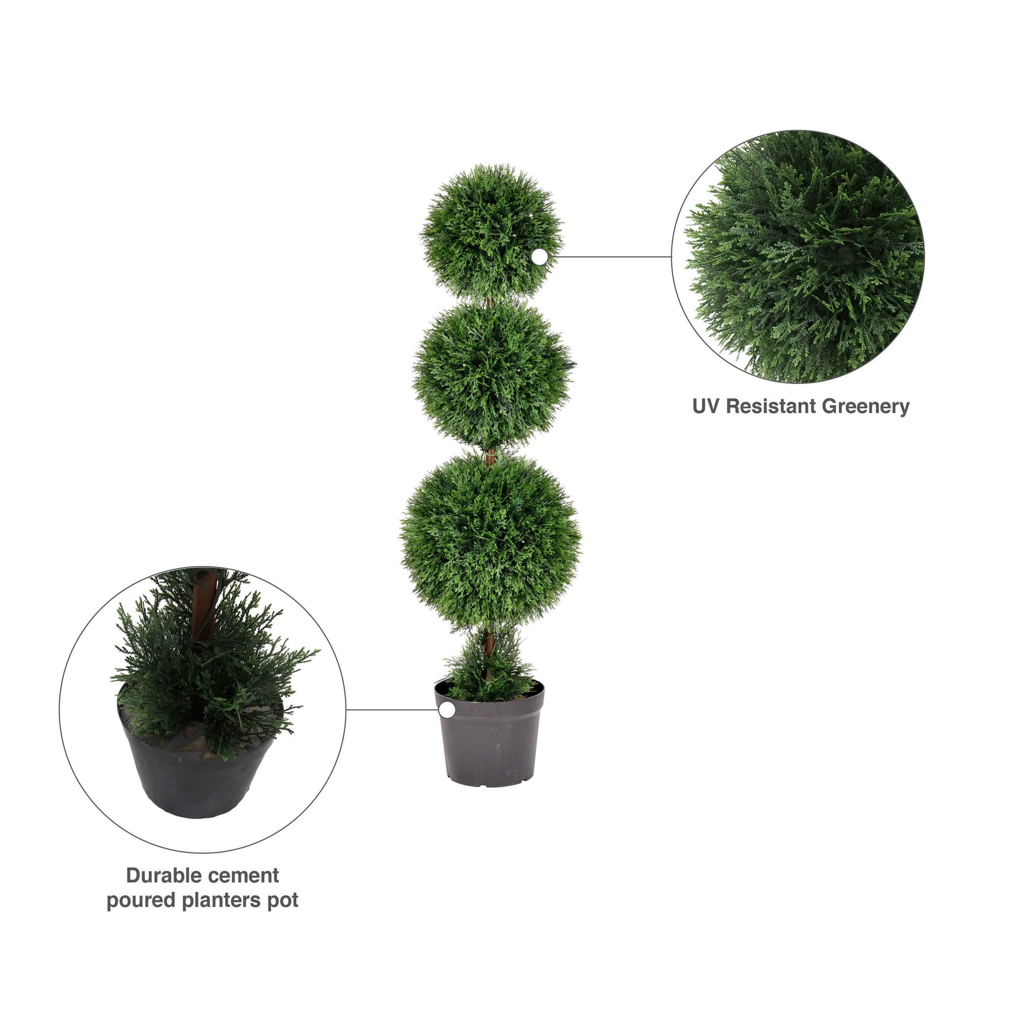 Elegant White Triple Ball Boxwood Topiary with Lights - 49" Outdoor Centerpiece