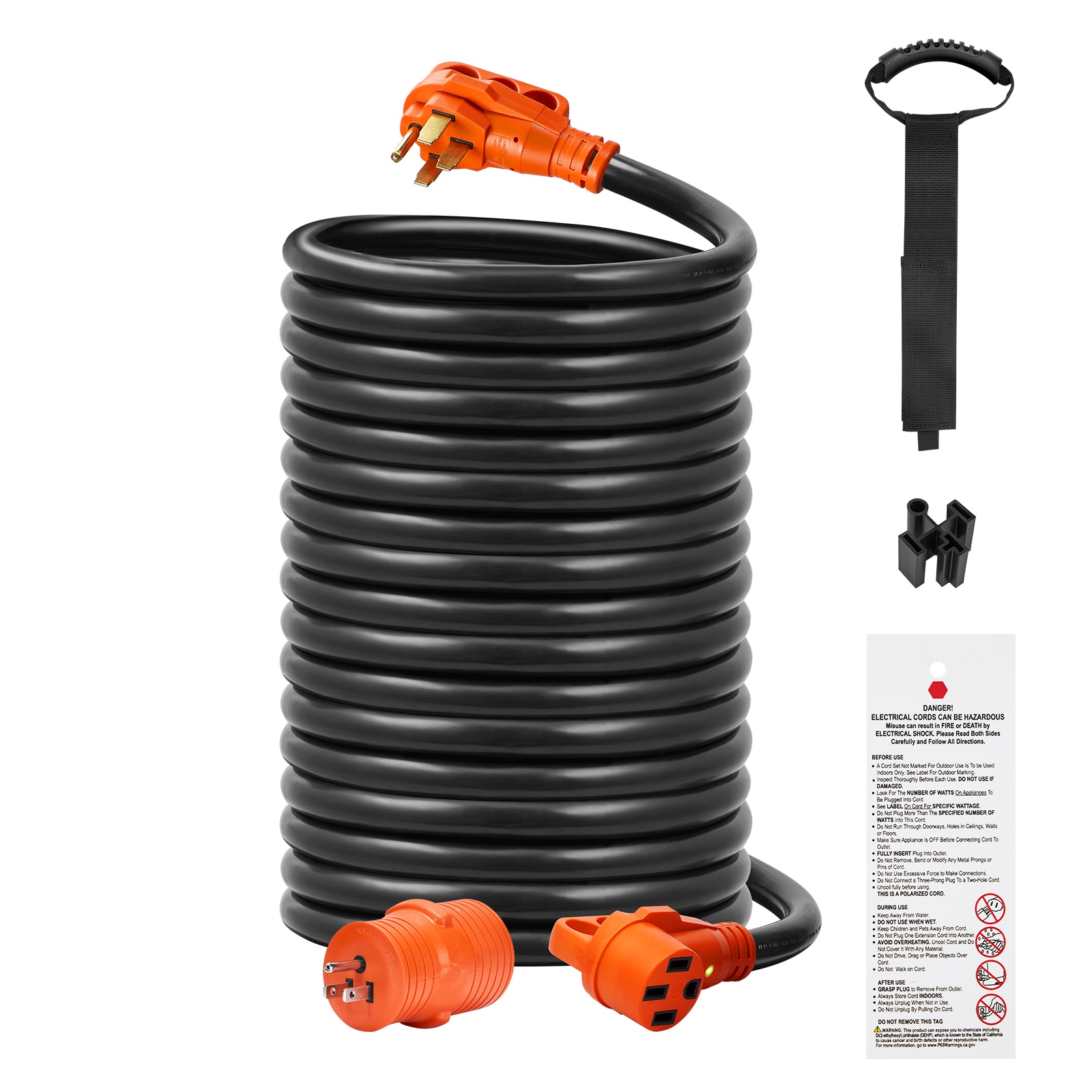 VEVOR 50 ft RV Extension Cord  50 Amp  Heavy Duty STW RV Power Cord  NEMA 14-50R Female NEMA 14-50P Male Plug  with LED Indicator Handle 15A Adapter  for RVs  trams  generators  campers  ETL Listed